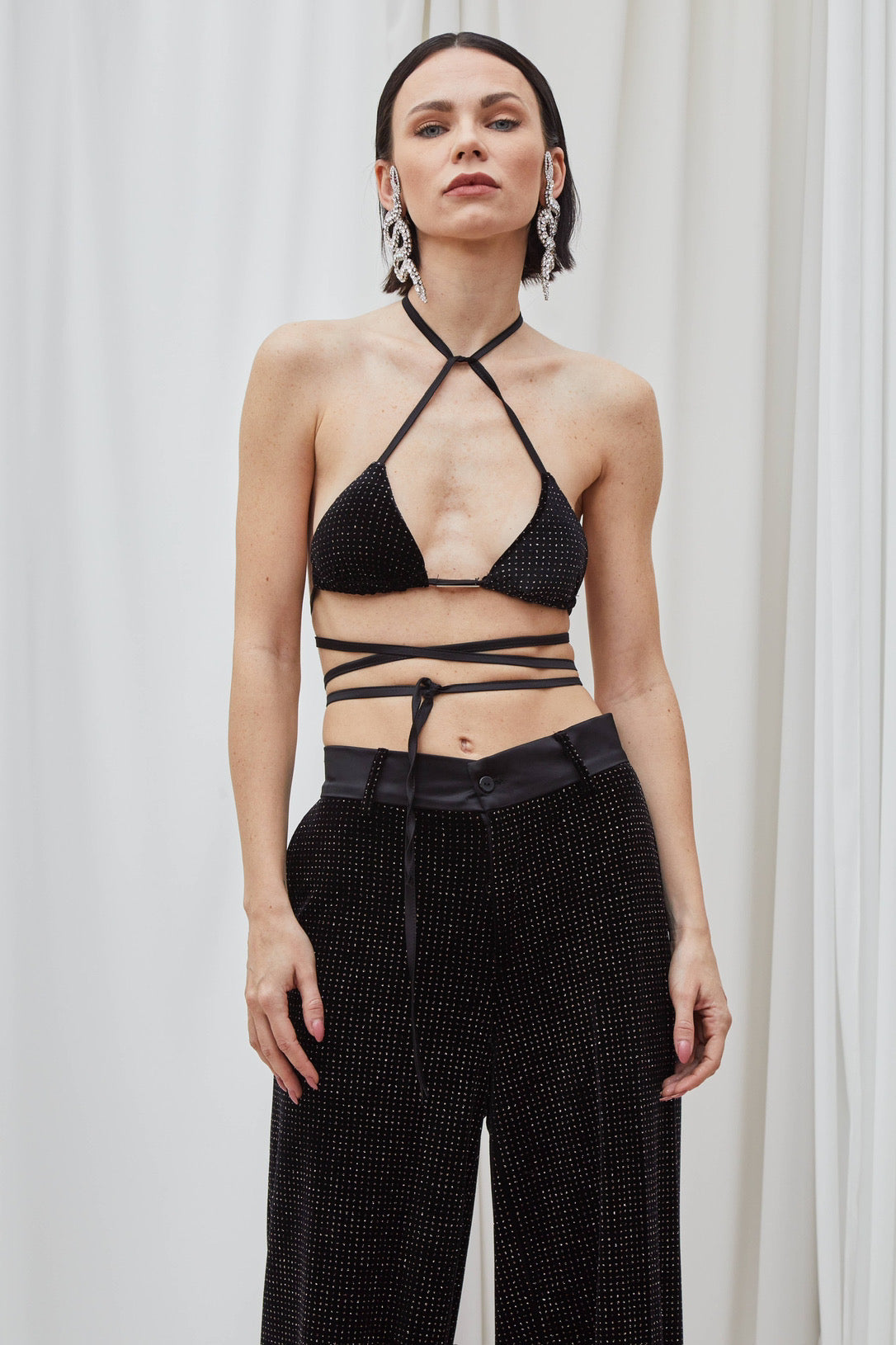 Top/Triangolo Nero Velluto Strass