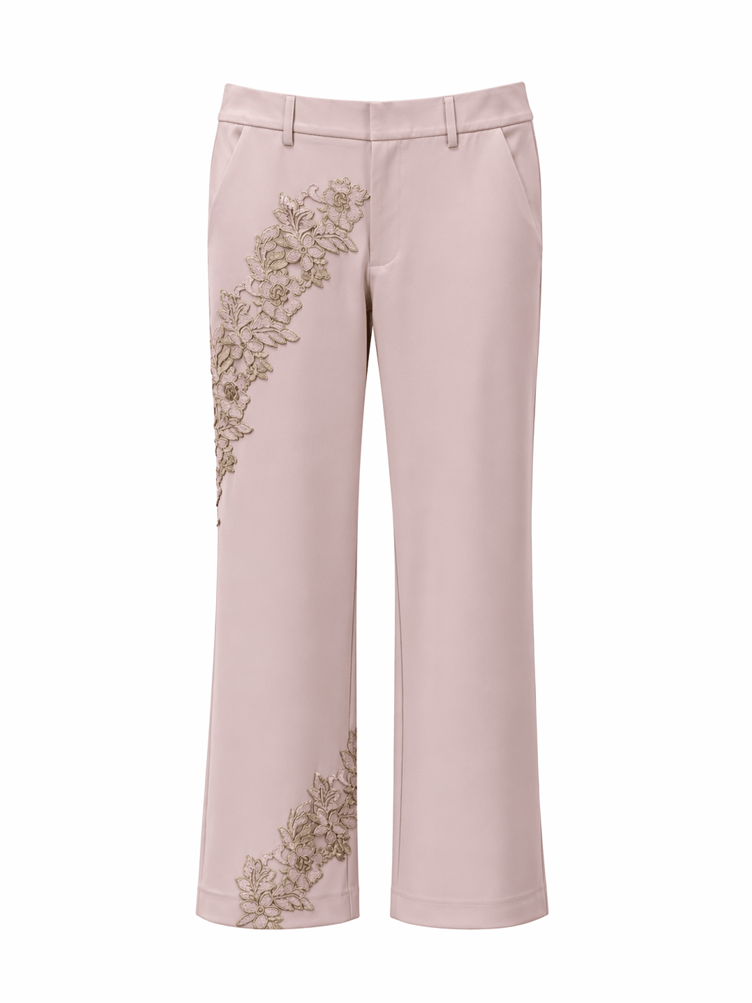 Pantalon coupe regular rose brodé