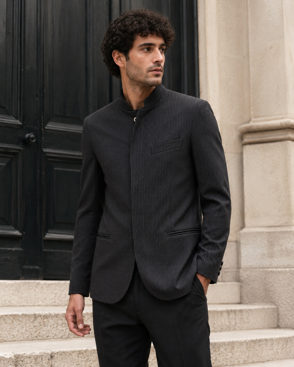 Chaqueta GENESIS - Contraste gris oscuro a rayas