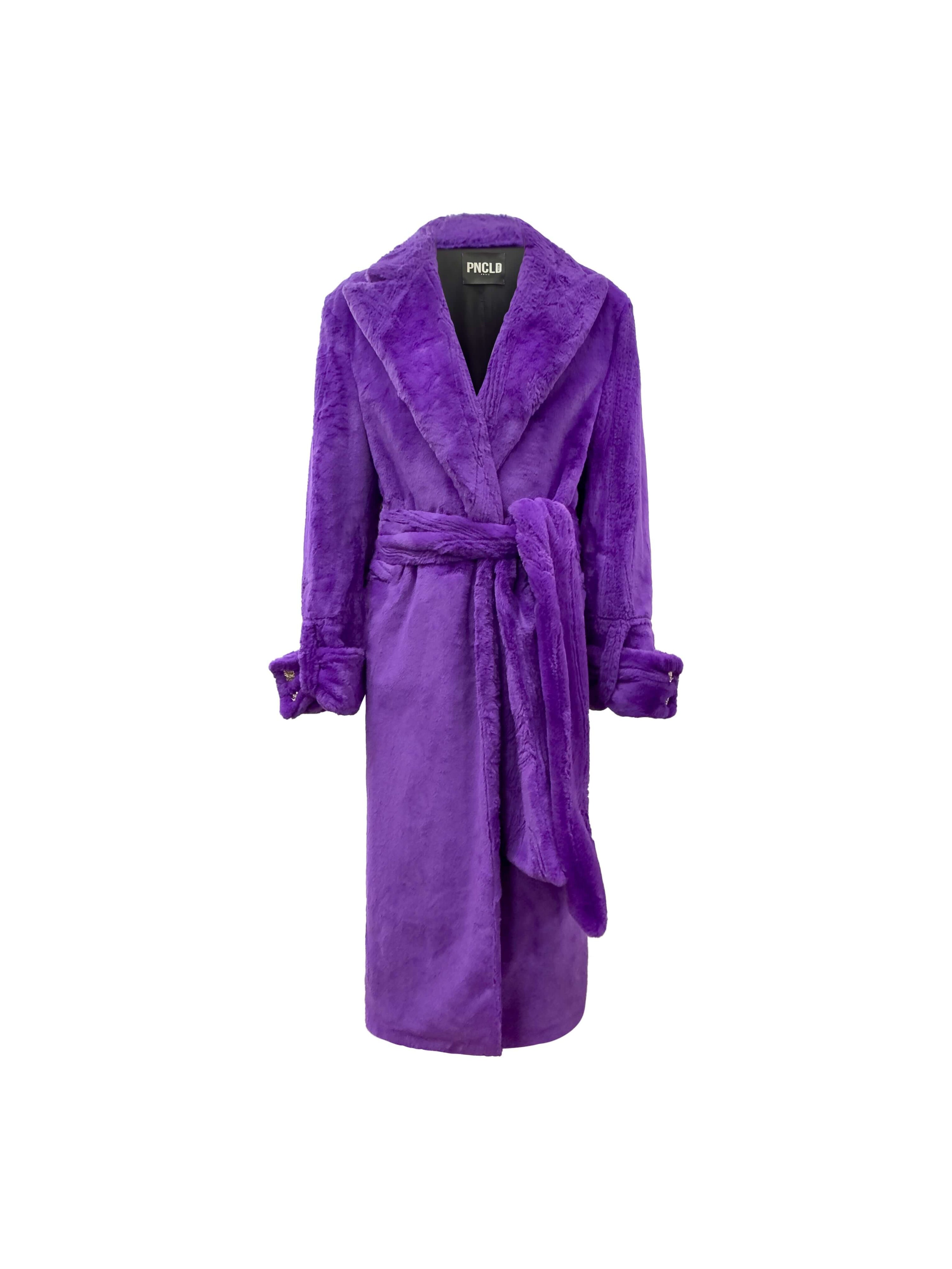 Cappotto Pelliccia Viola con Cintura