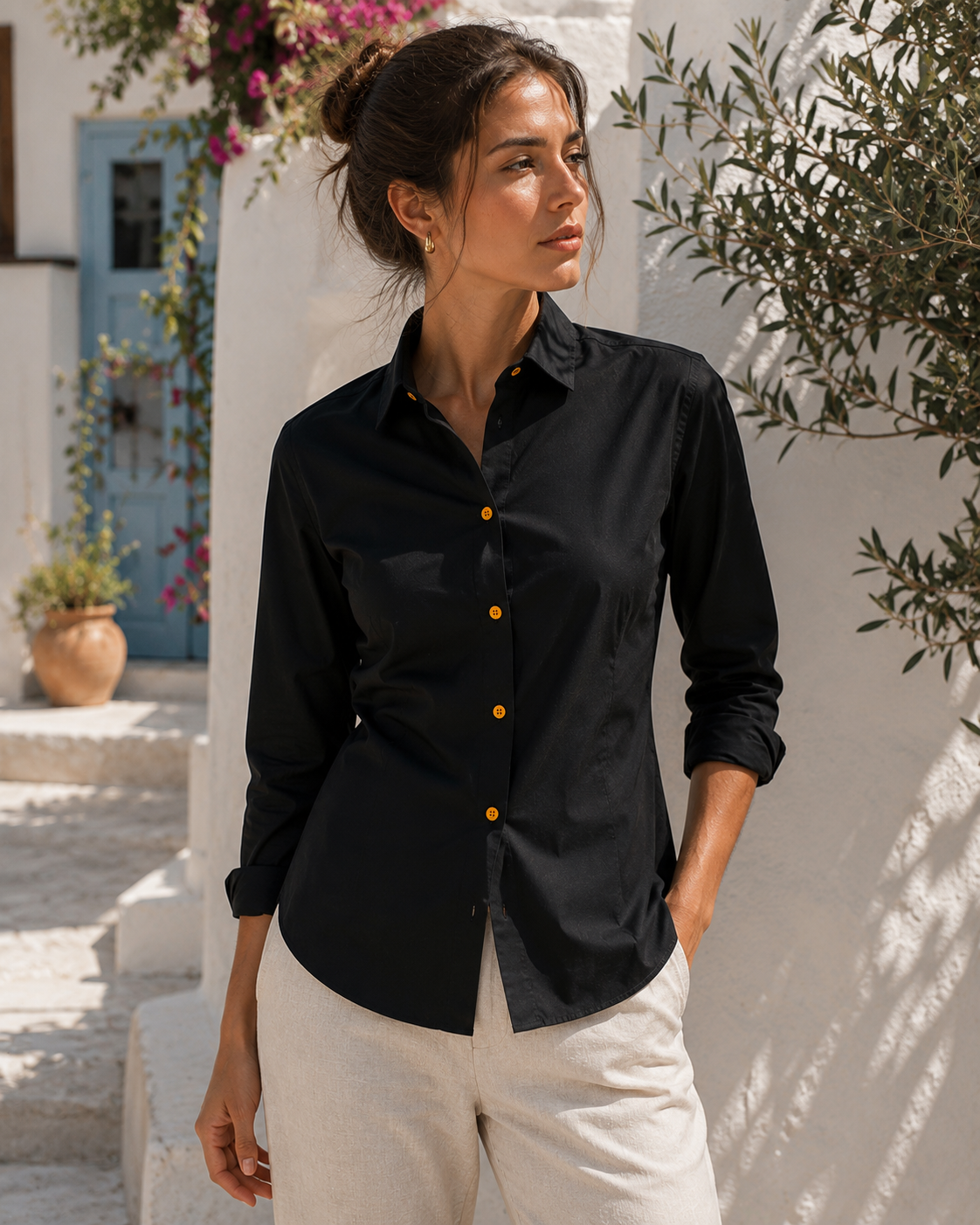 Camisa LENNOX - Botones Negro/Naranja