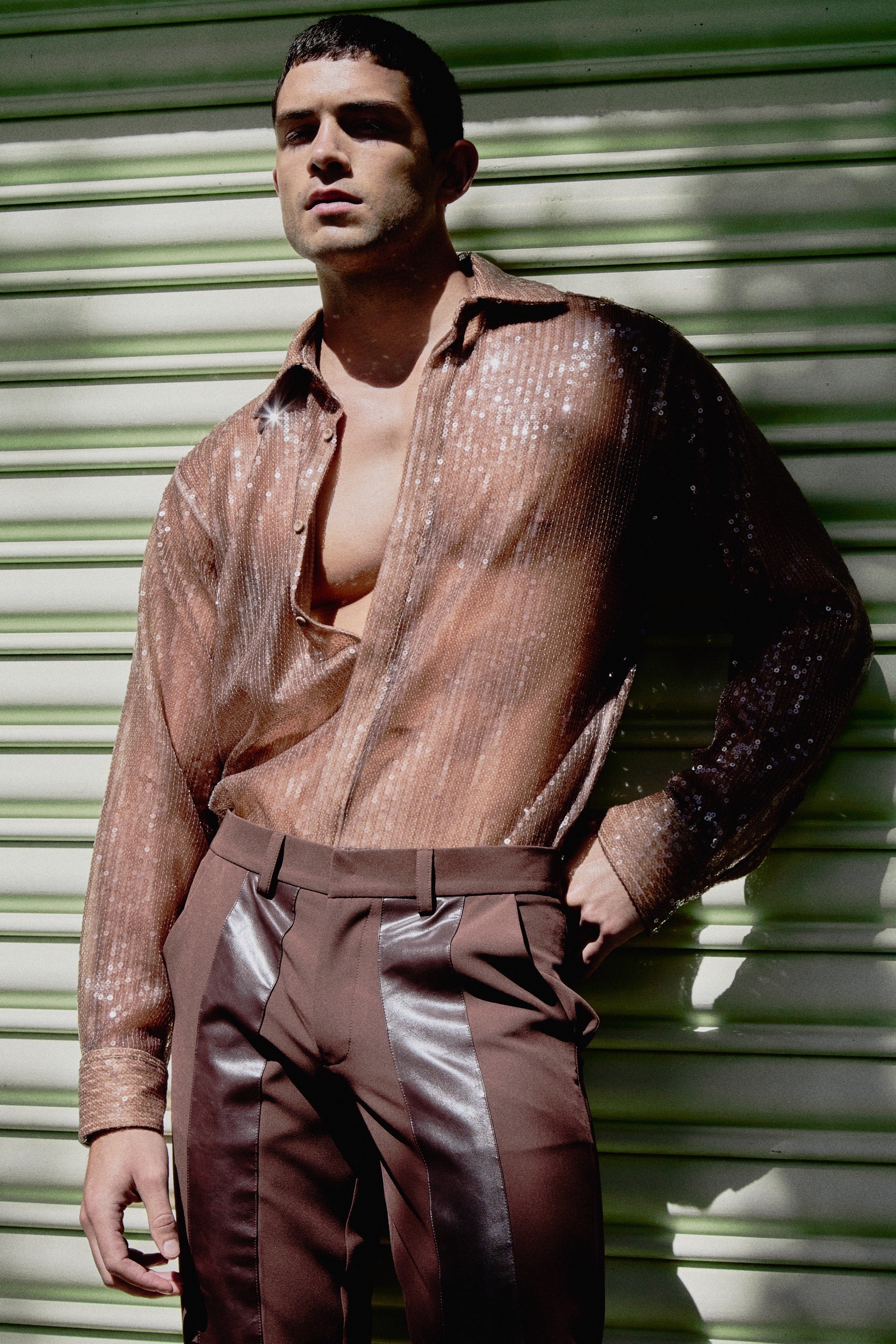 Camisa Regular de Lentejuelas Nude