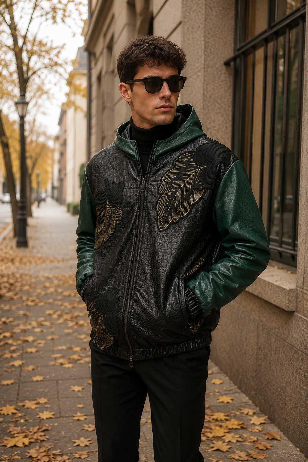 K-Way Bicolor Green and Black with Feather Embroidery