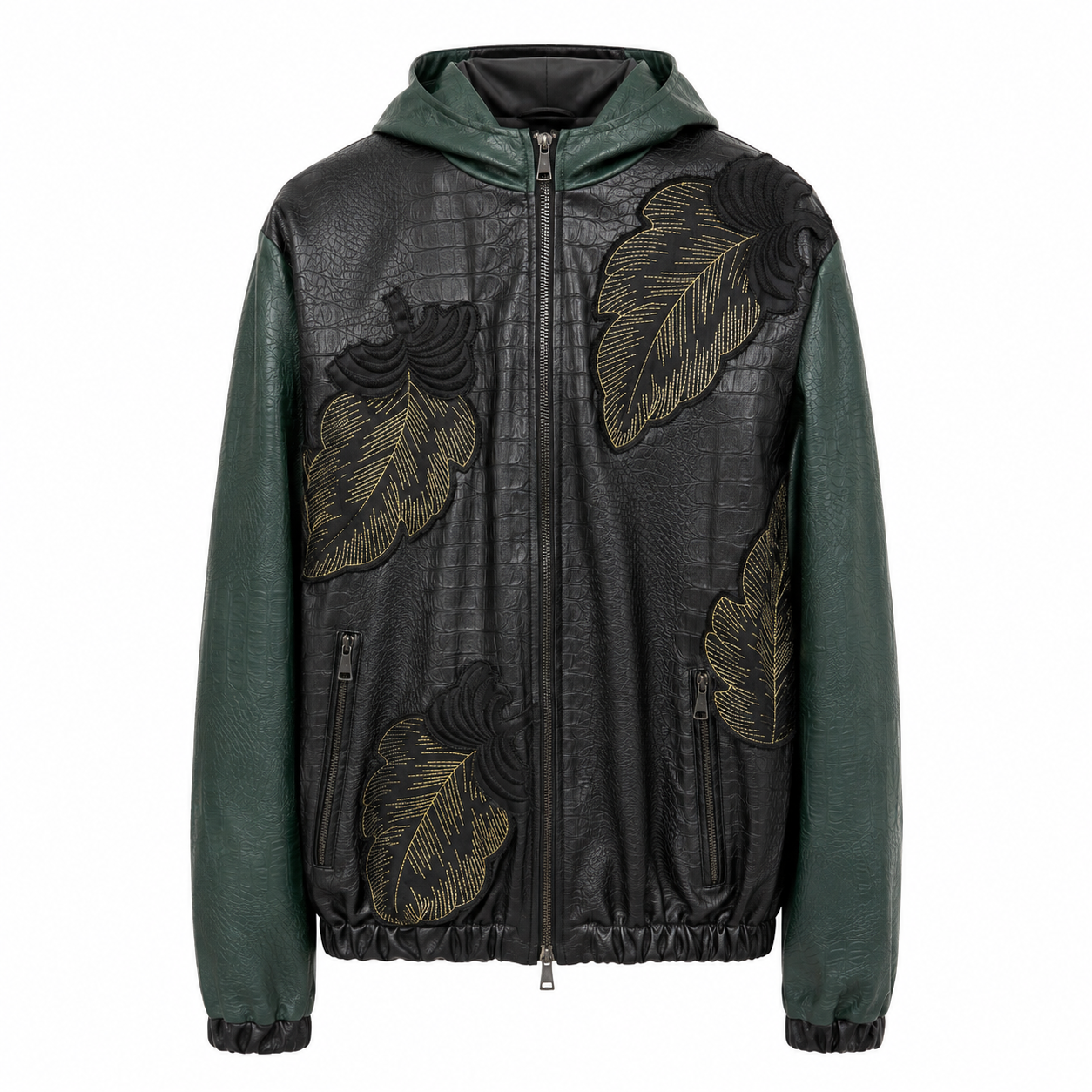K-Way Bicolor Green and Black with Feather Embroidery