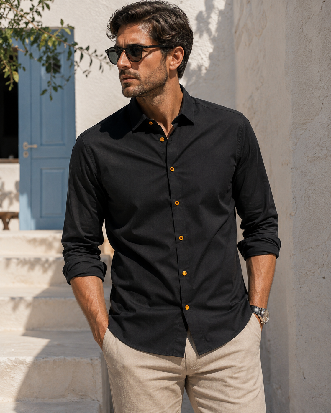 Camisa LENNOX - Botones Negro/Naranja