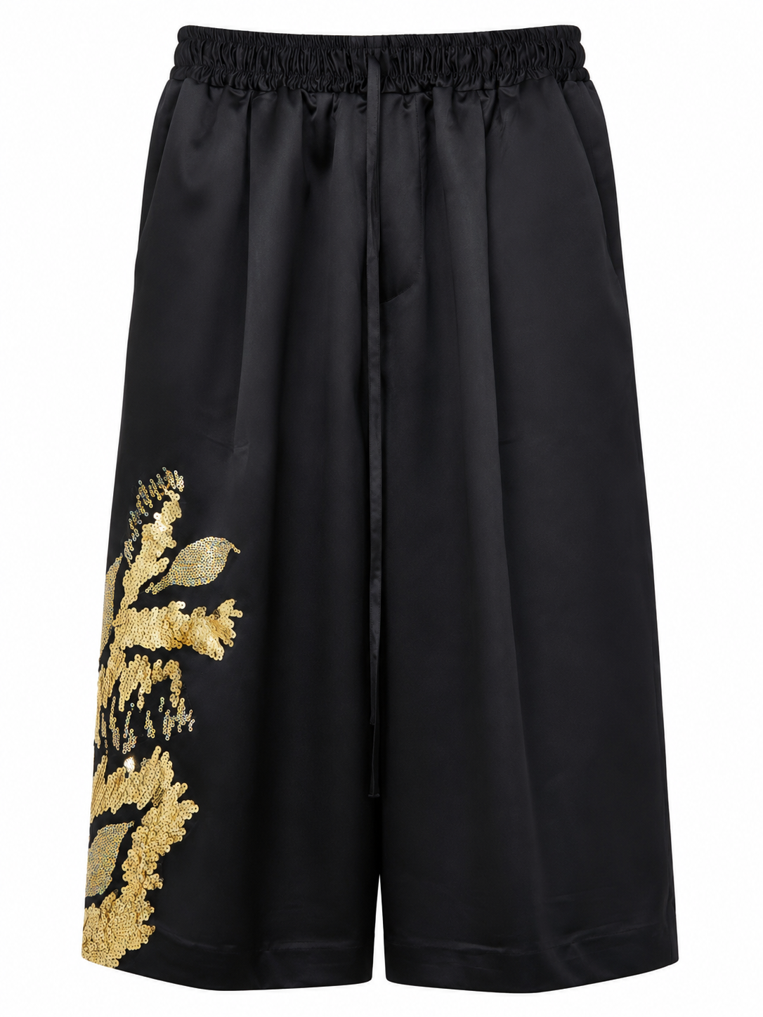Bermuda Raso Nero Ricamo Oro