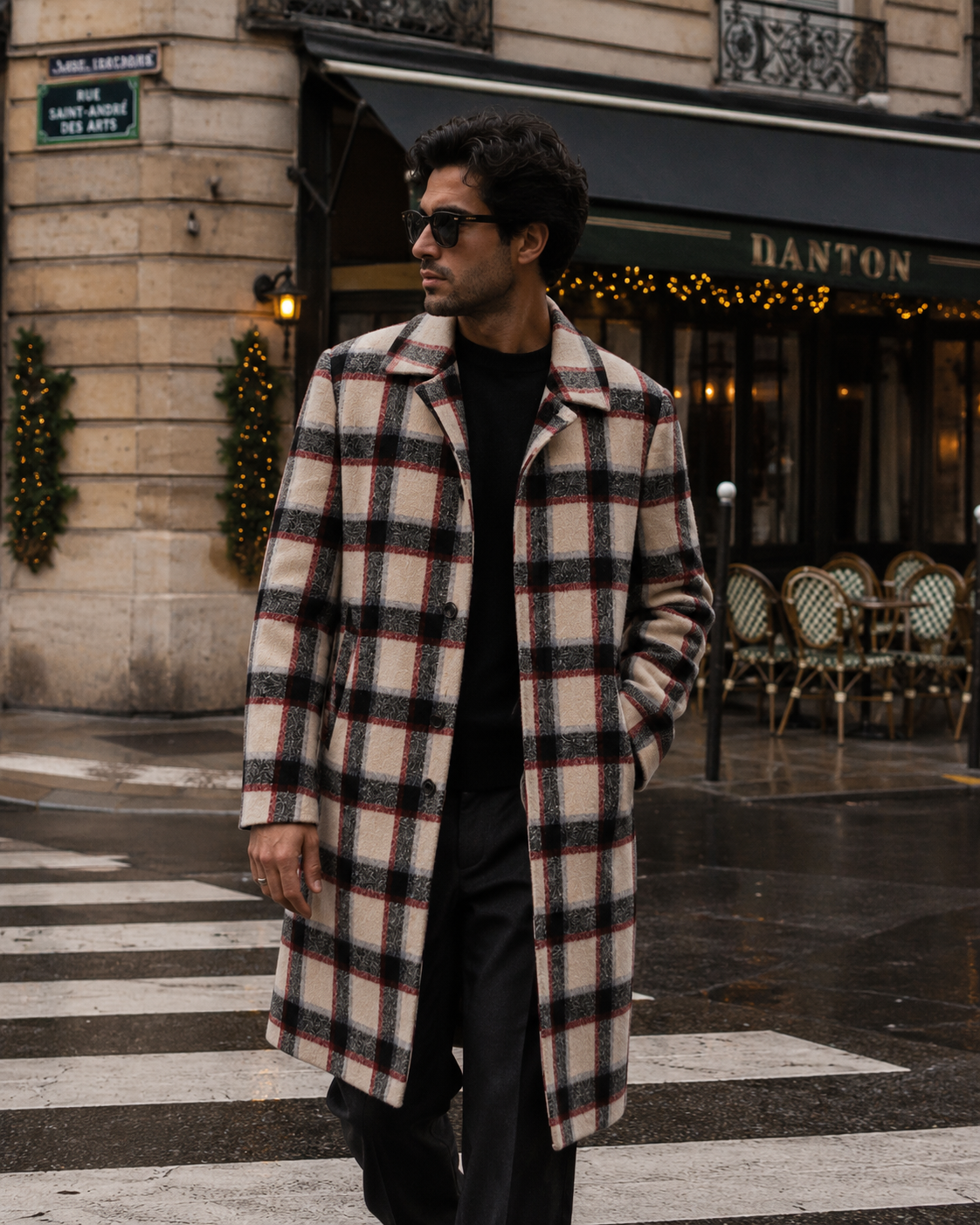 Manteau MCQUEEN - Crème Carré Rouge/Gris Ligne