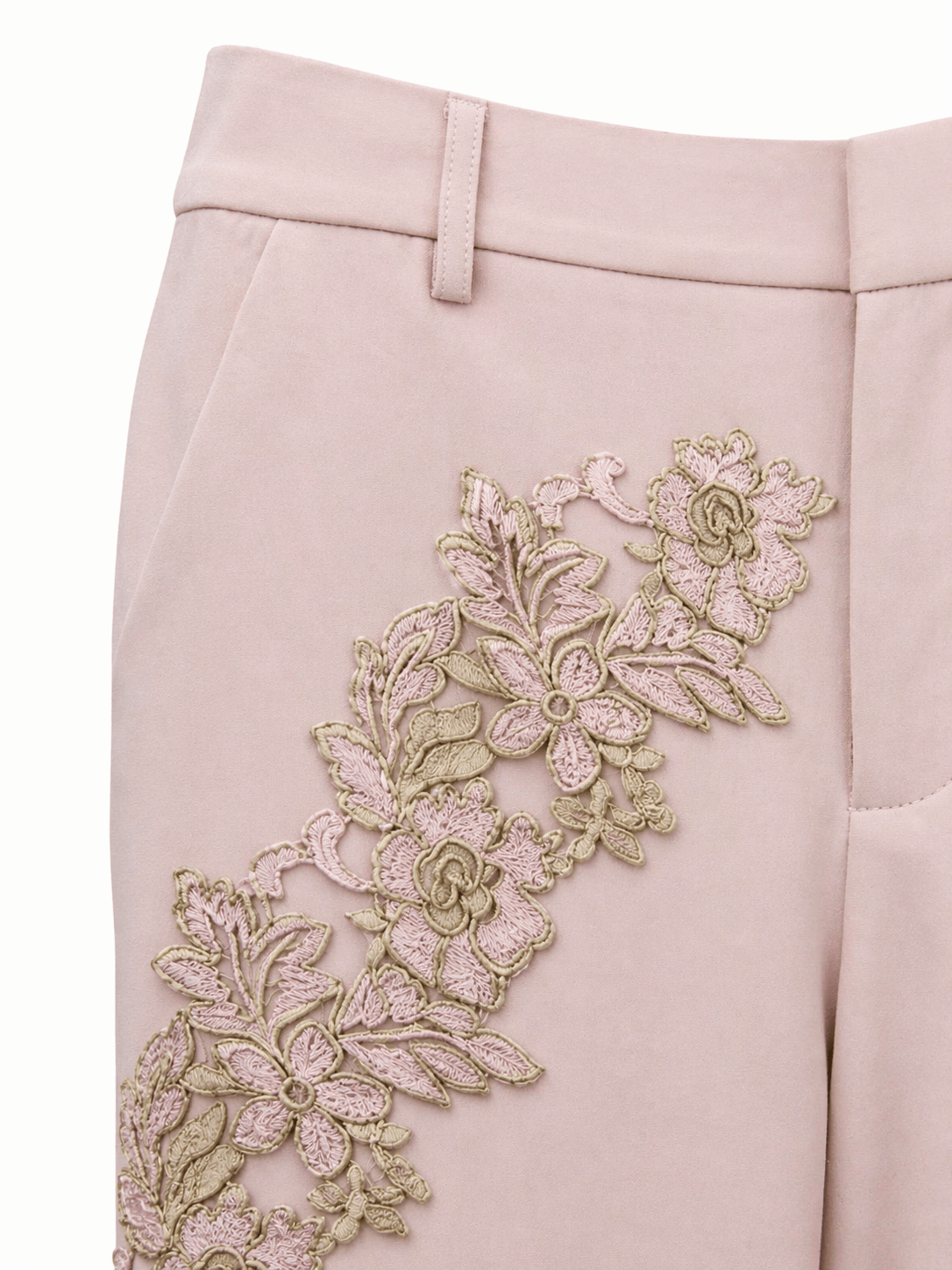 Pantalon regular rose avec broderie