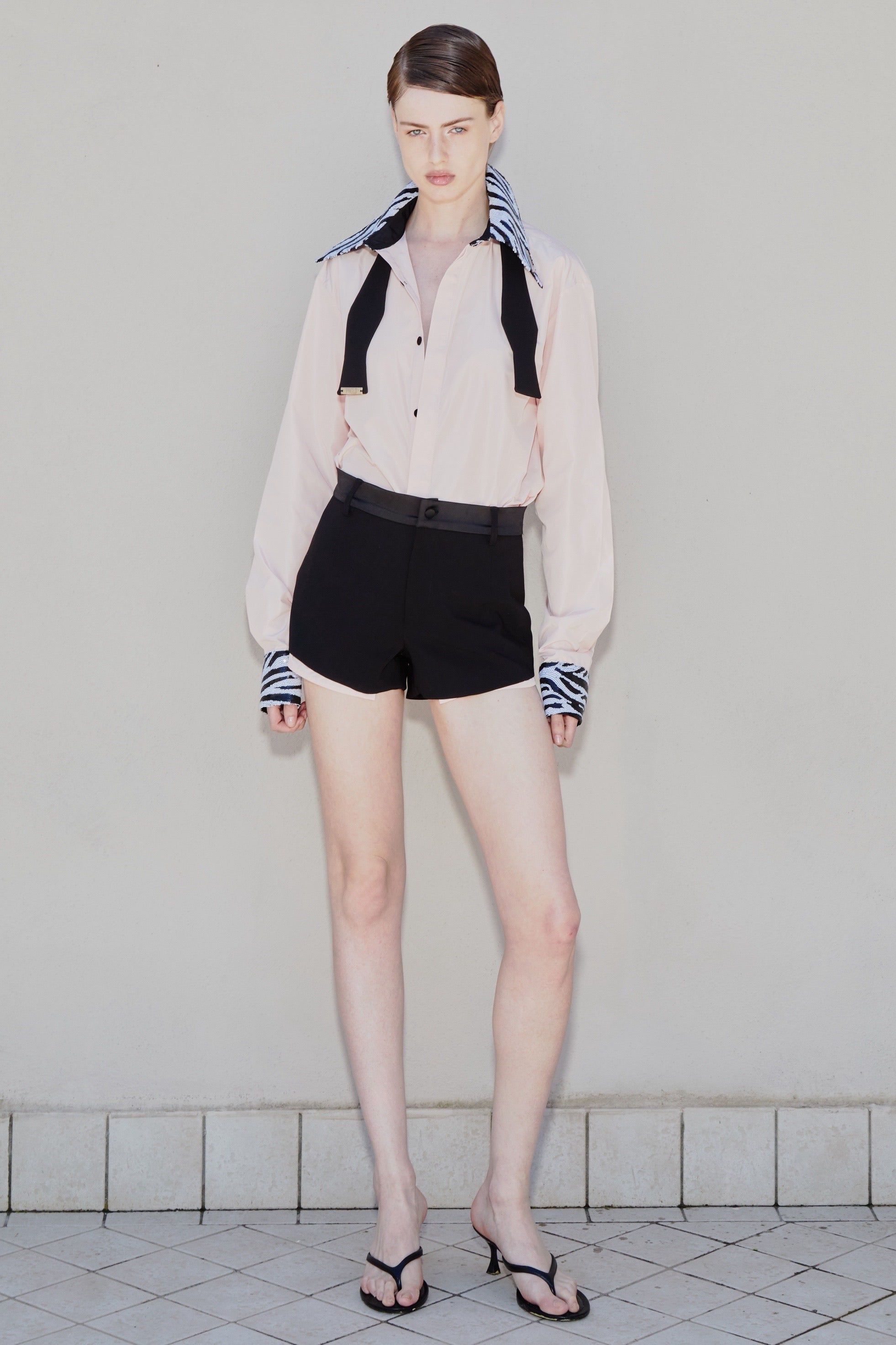 Camicia Regolare Nylon Rosa e Paillettes Zebra