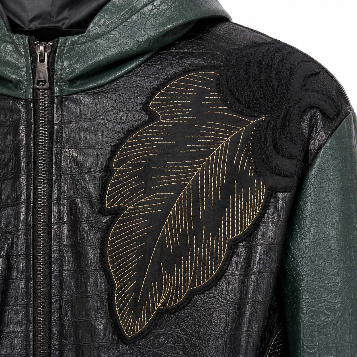 K-Way Bicolor Green and Black with Feather Embroidery