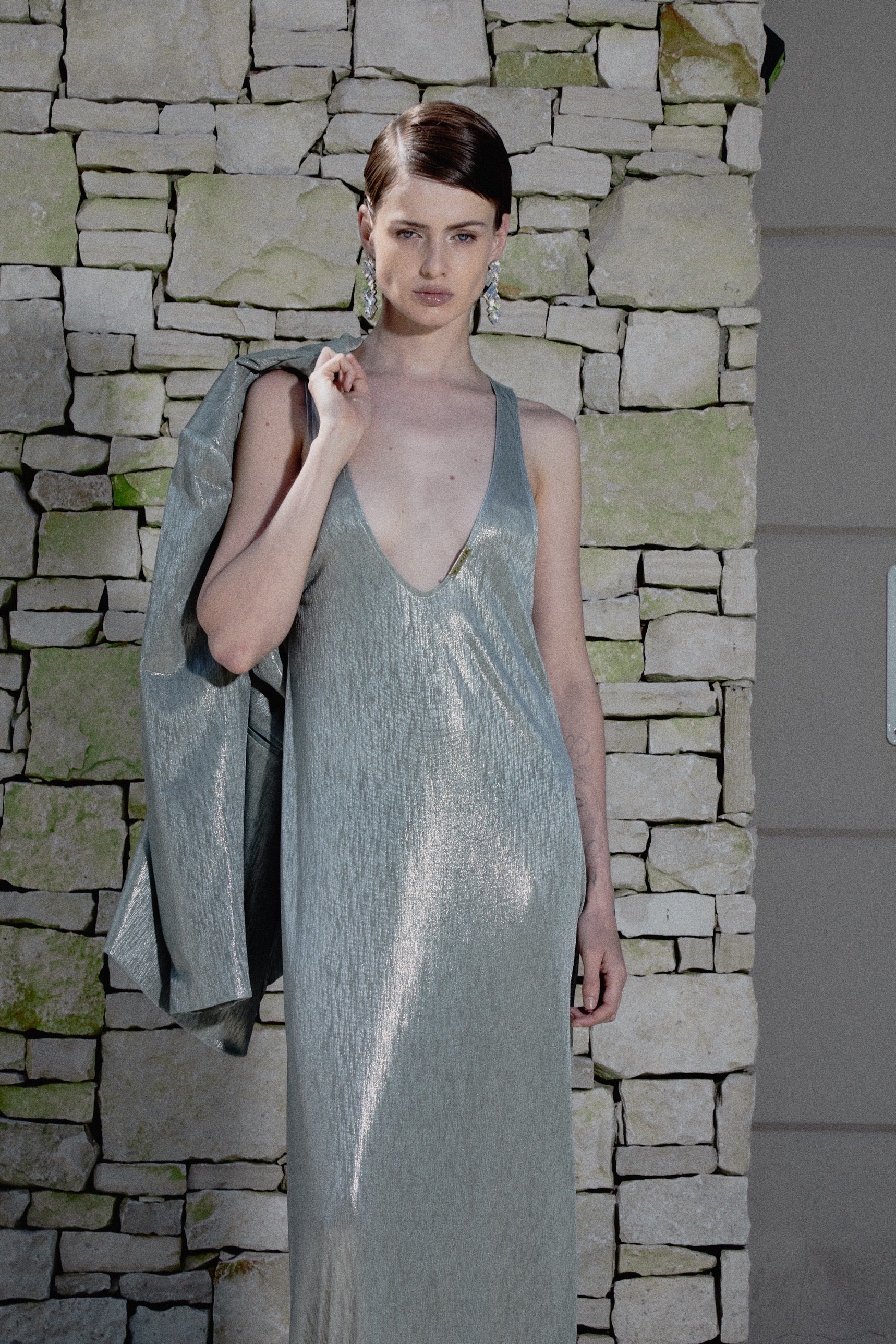 Robe longue en jersey plaqué