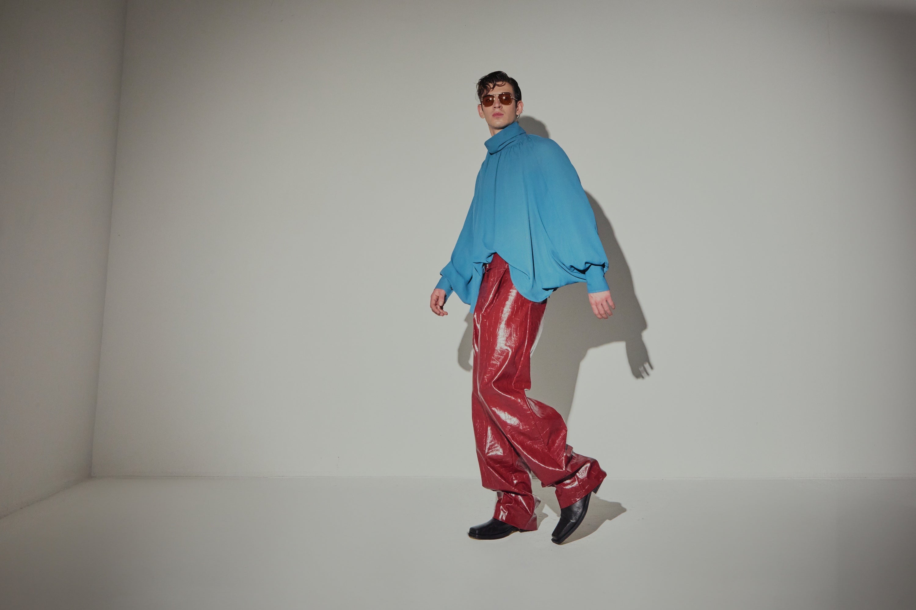 Camicia Georgette Collo Alto Foulard Ottanio