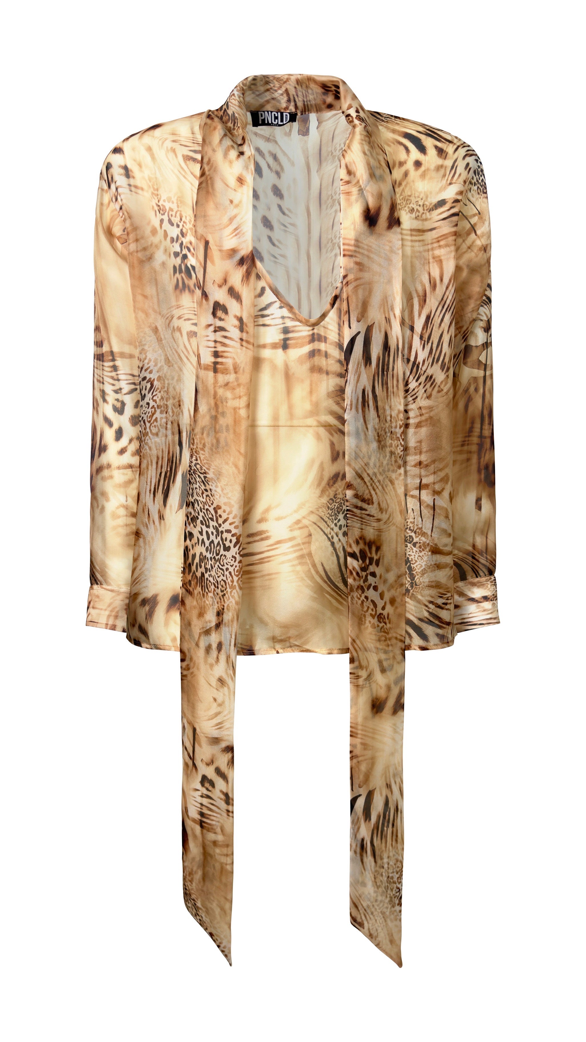 Camicia mit Animalier-Schalkragen in Sand