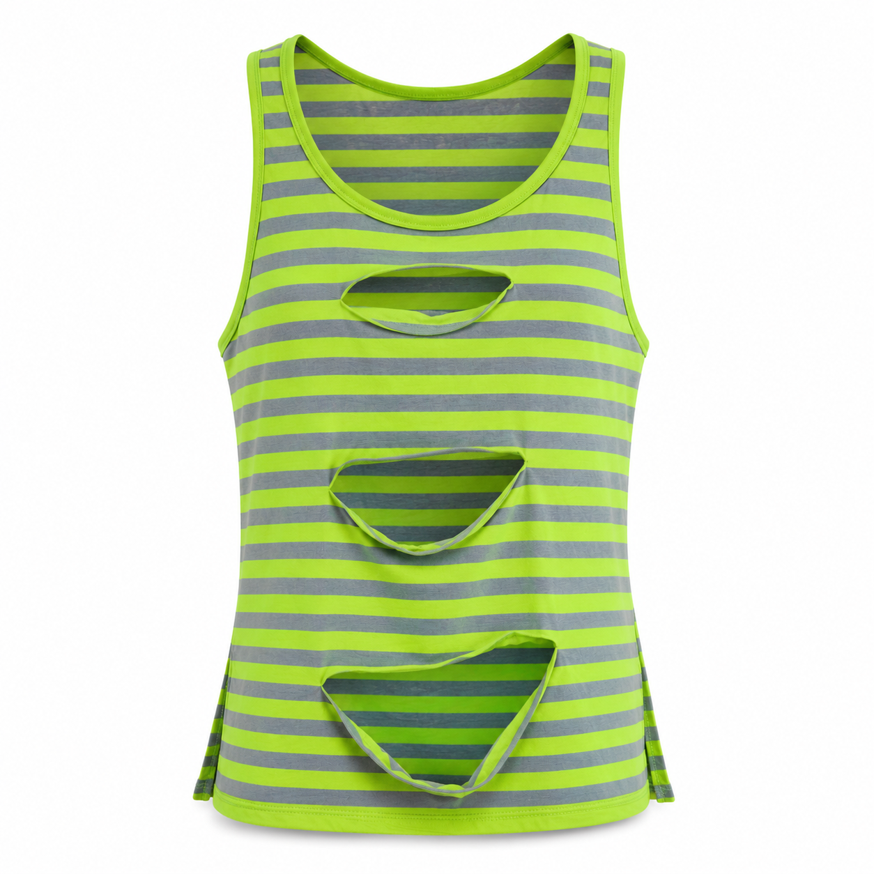 Camiseta sin mangas JAM - Camiseta sin mangas de rayas verdes con lágrima