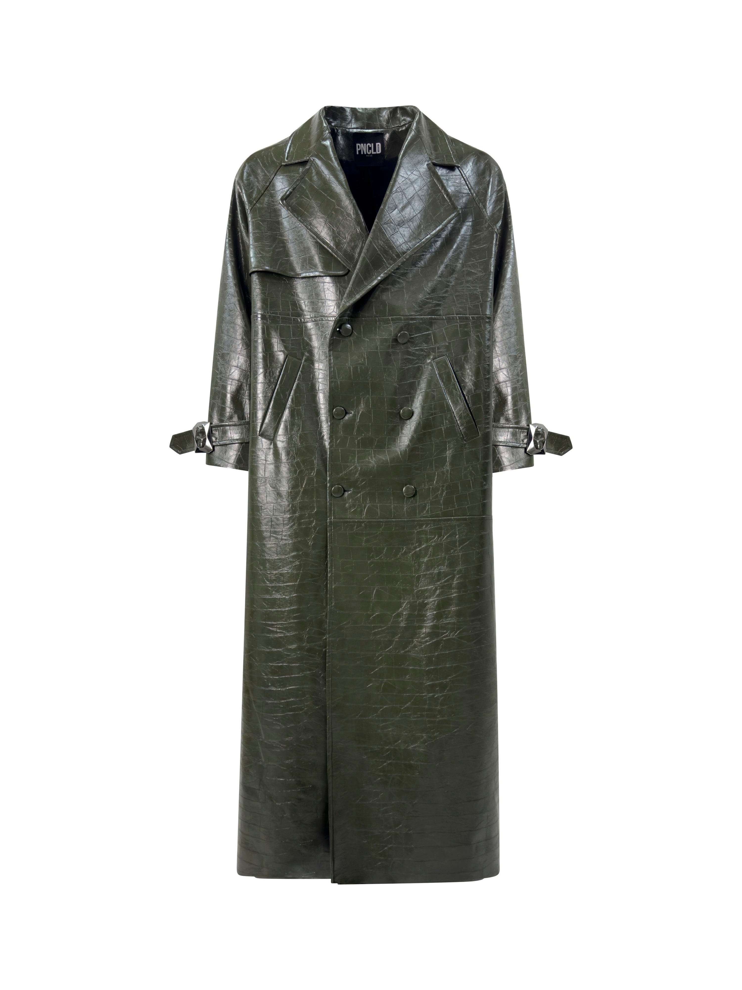 Trench Lungo in Eco Coccodrillo Verde