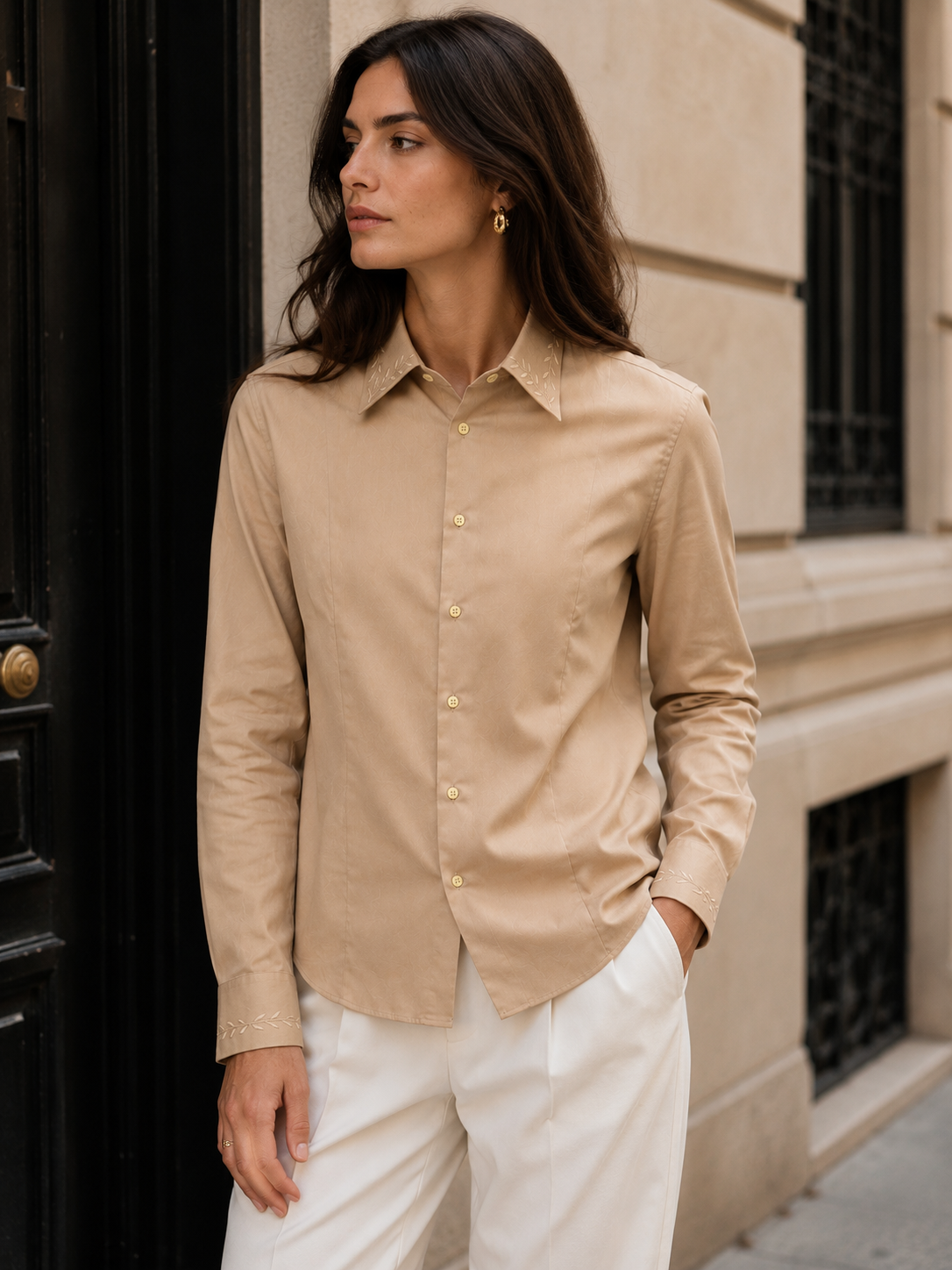 Camicia Beige Ricamo Fiore