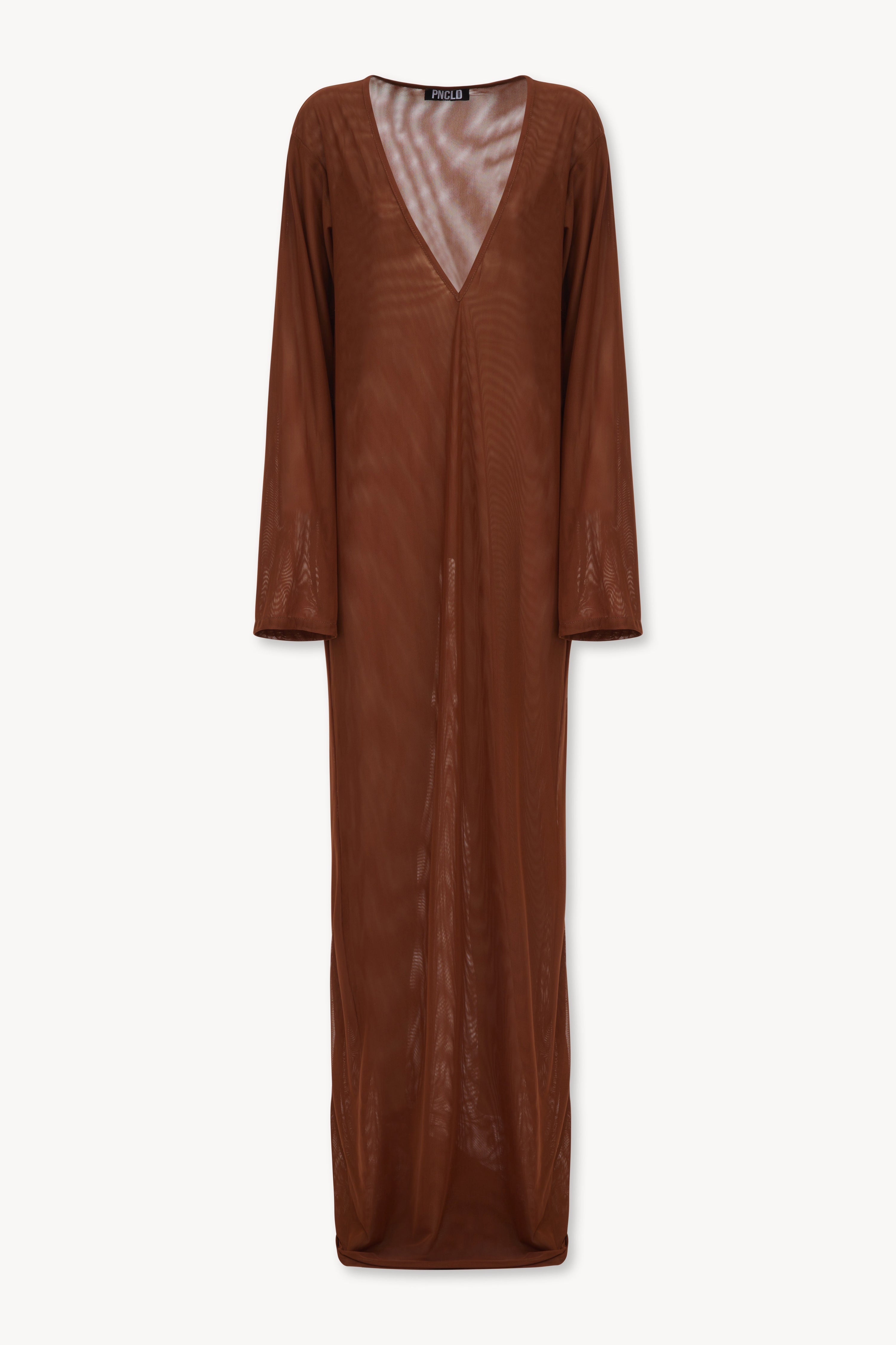 Robe longue en tulle chocolat