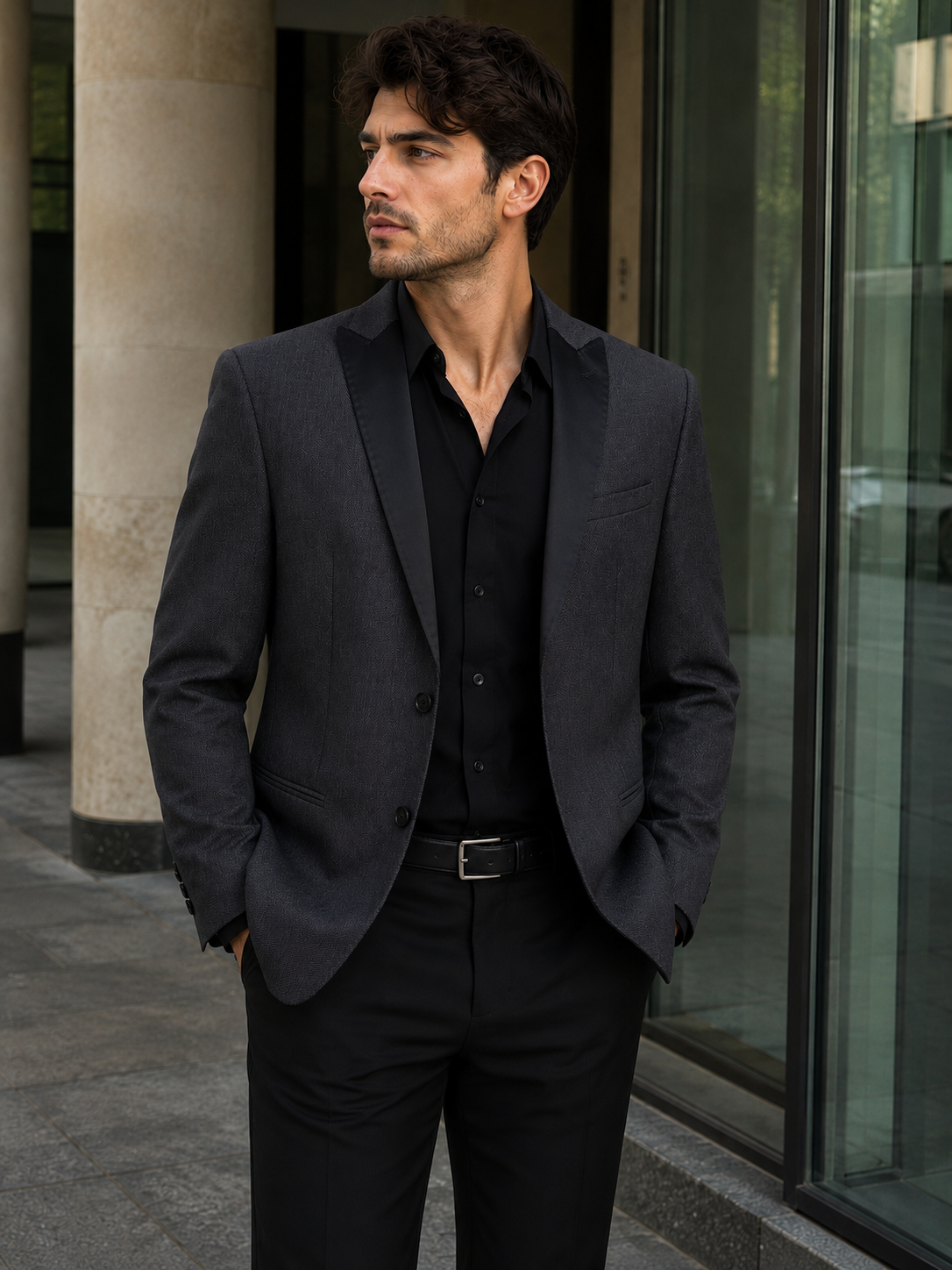 Giacca ELTON JOHN - Gray Honeycomb/Black Lapel