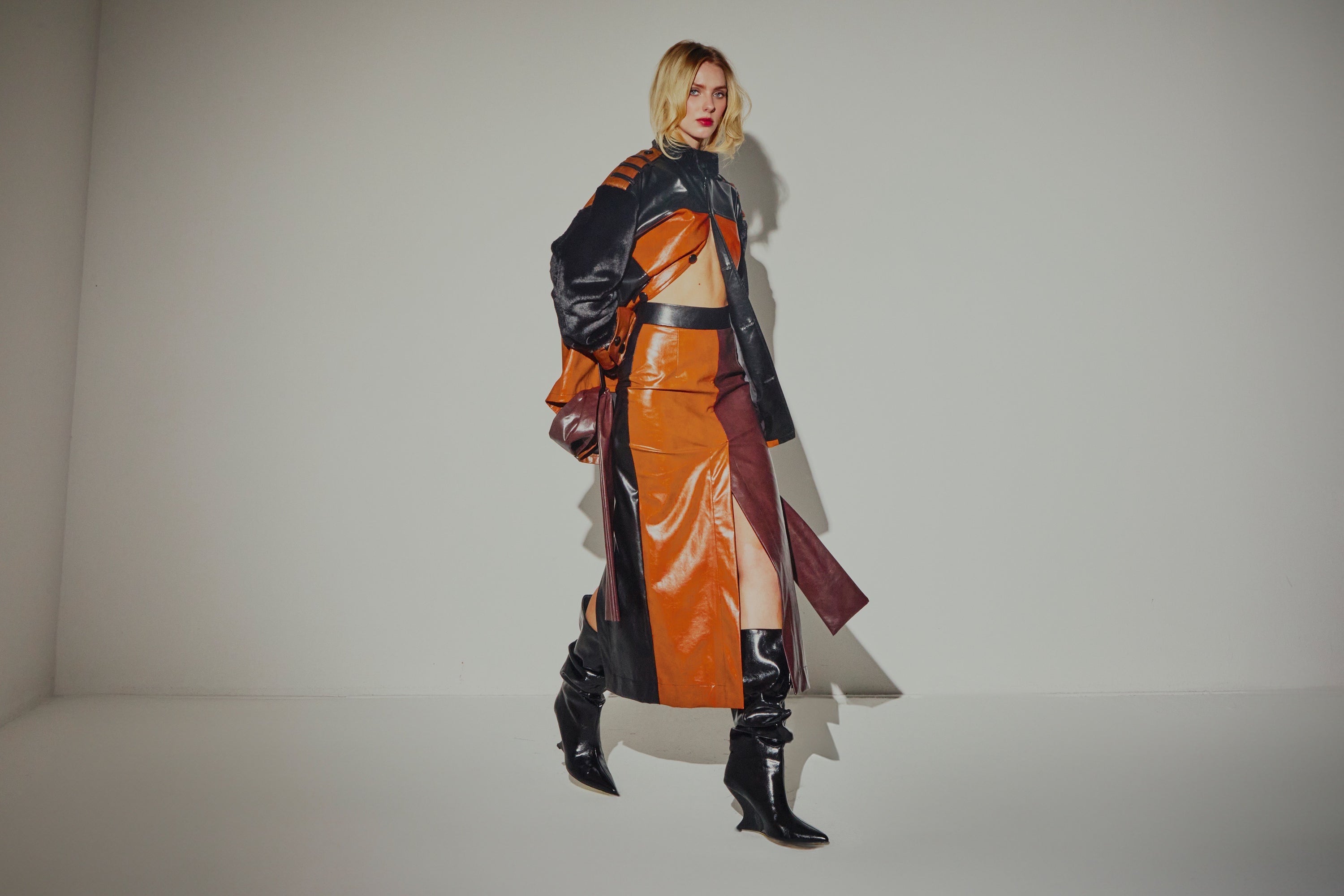 Chiodo Mix Ecopelle con Cintura