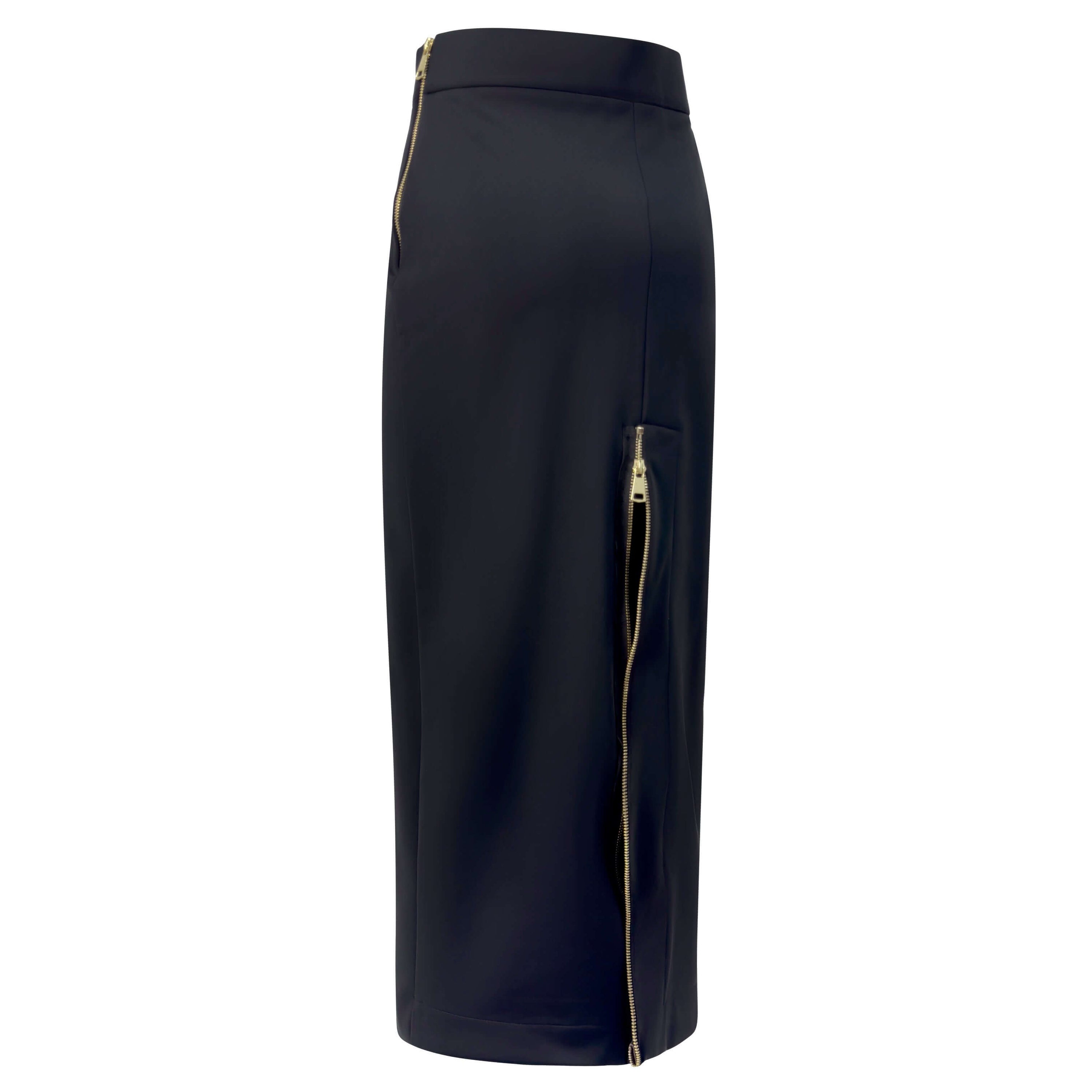 Gonna a Tubo in Scuba Nero con Zip dettaglio