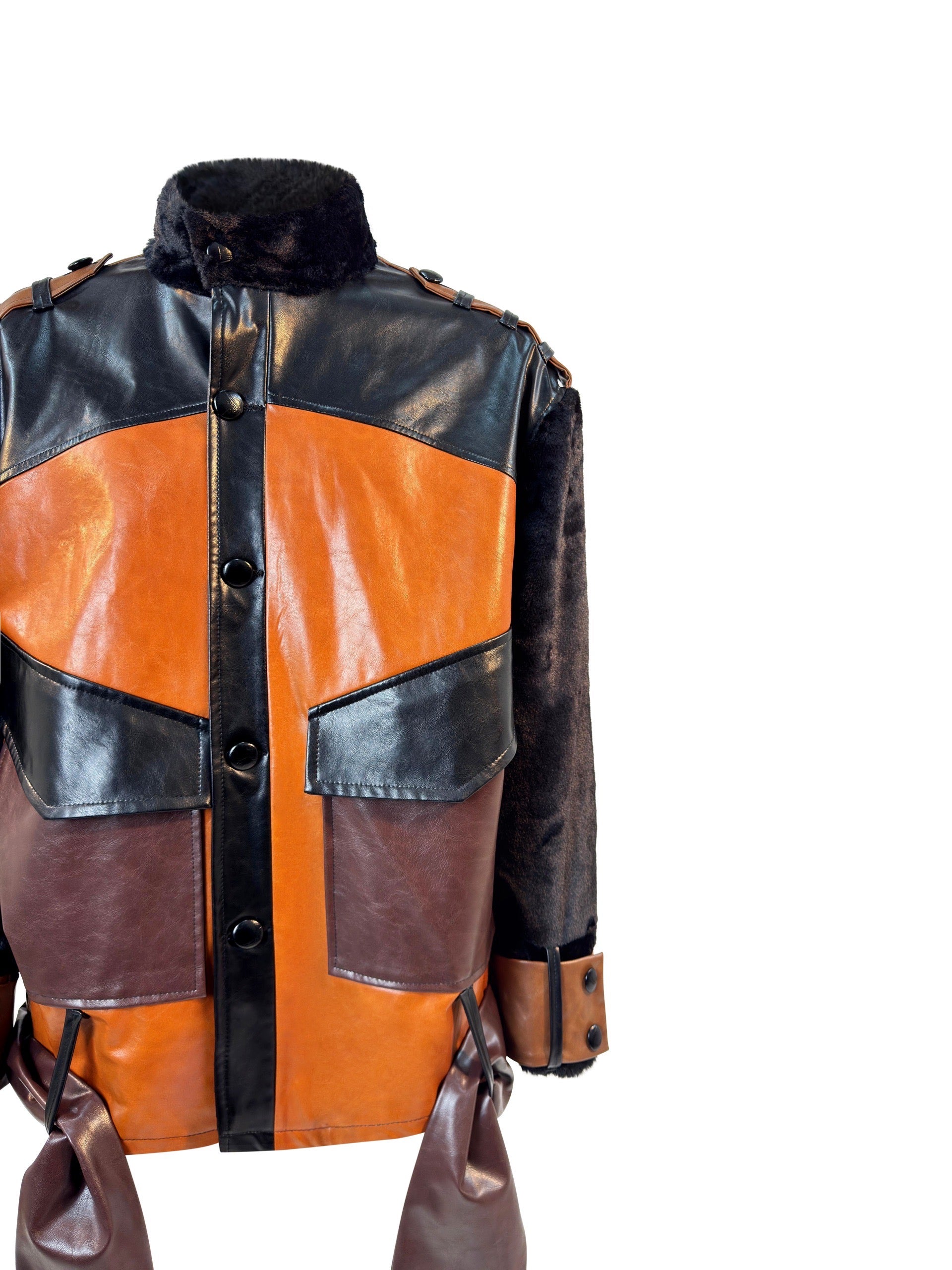 Chiodo Mix Ecopelle con Cintura details fronte