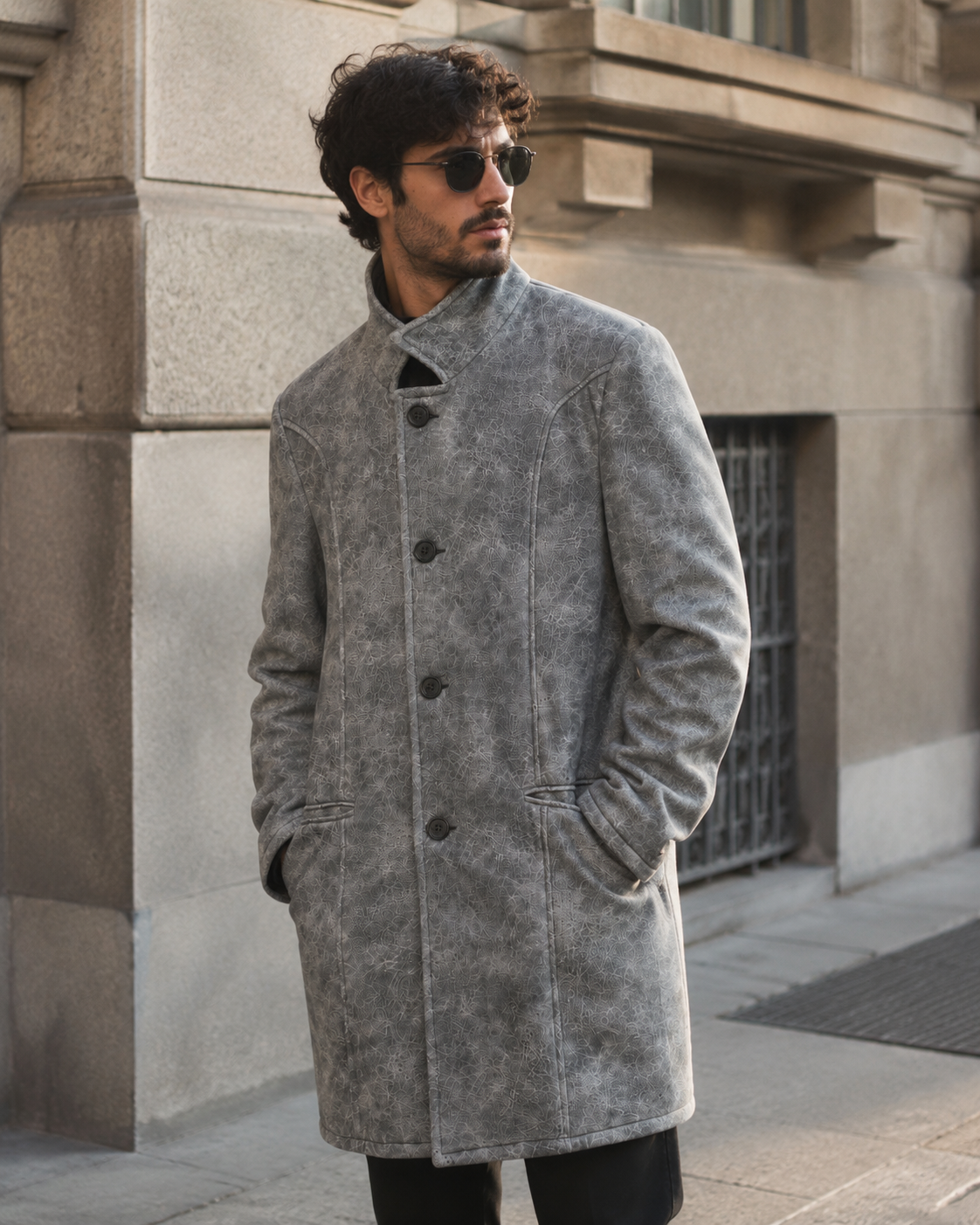 Manteau DOWNEY - hSimili cuir gris martelé