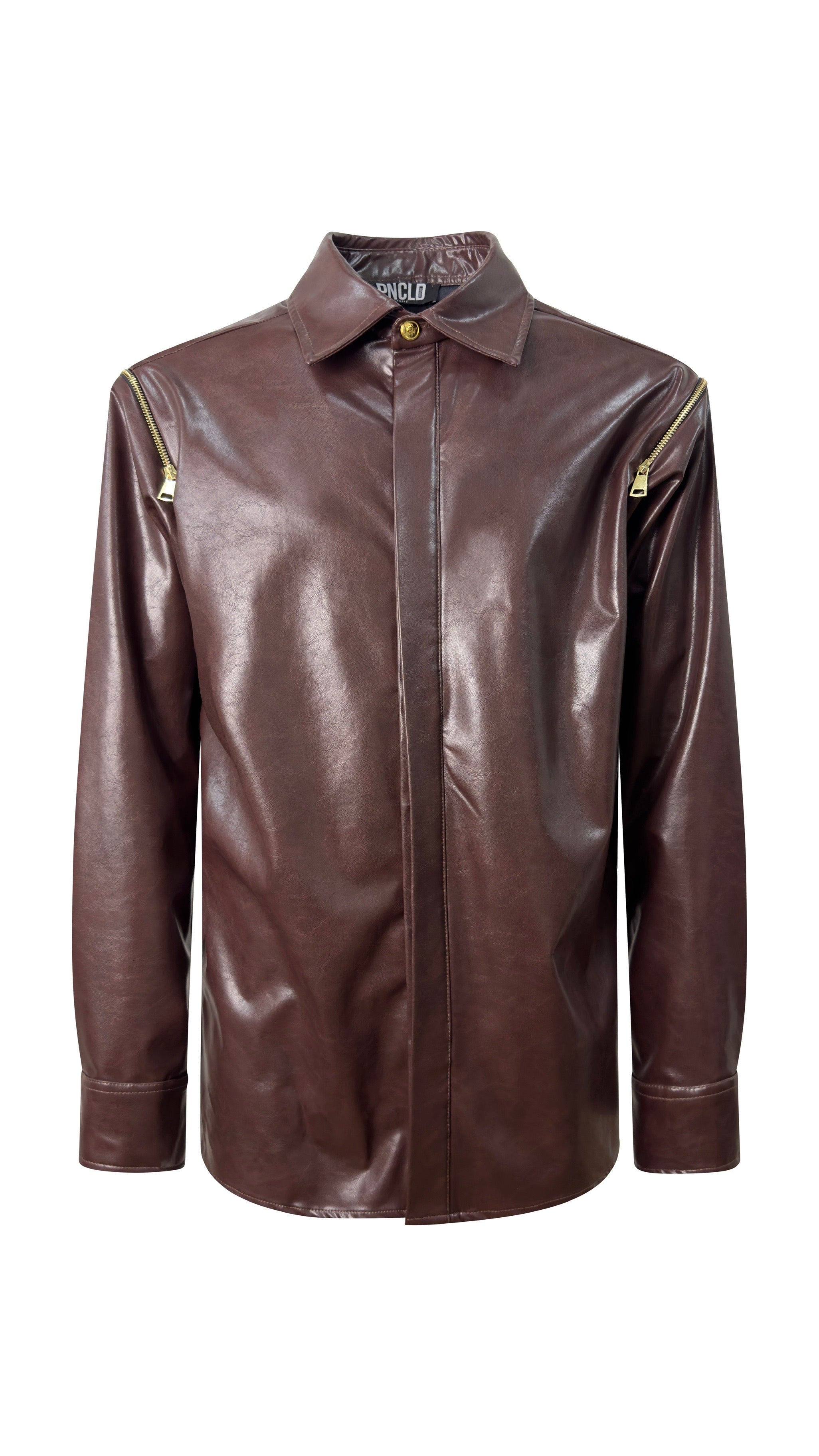 Camicia Regular aus braunem Kunstleder mit Reißverschluss