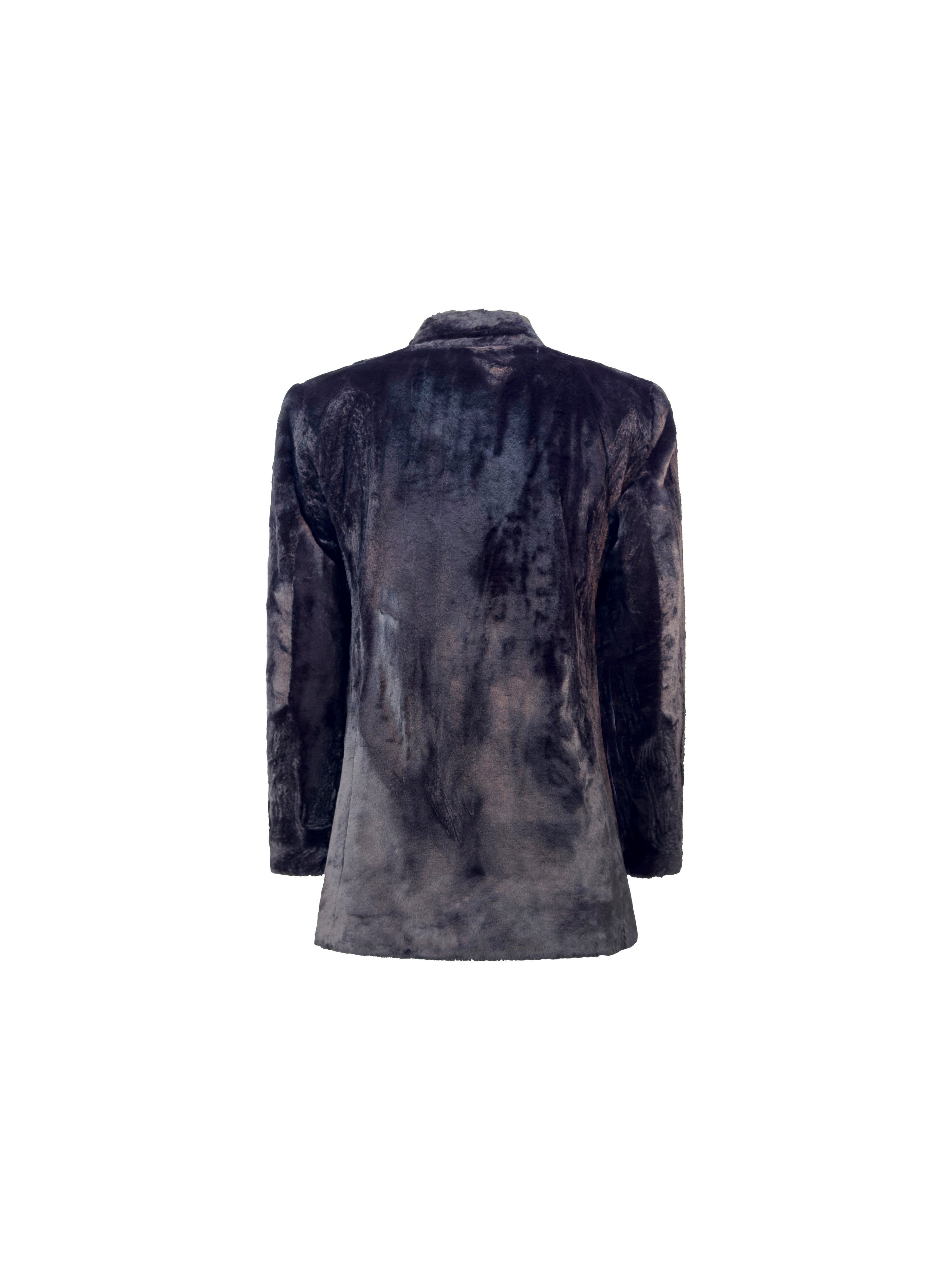 Giacca Ecopelliccia Nera con Rever Sceso retro