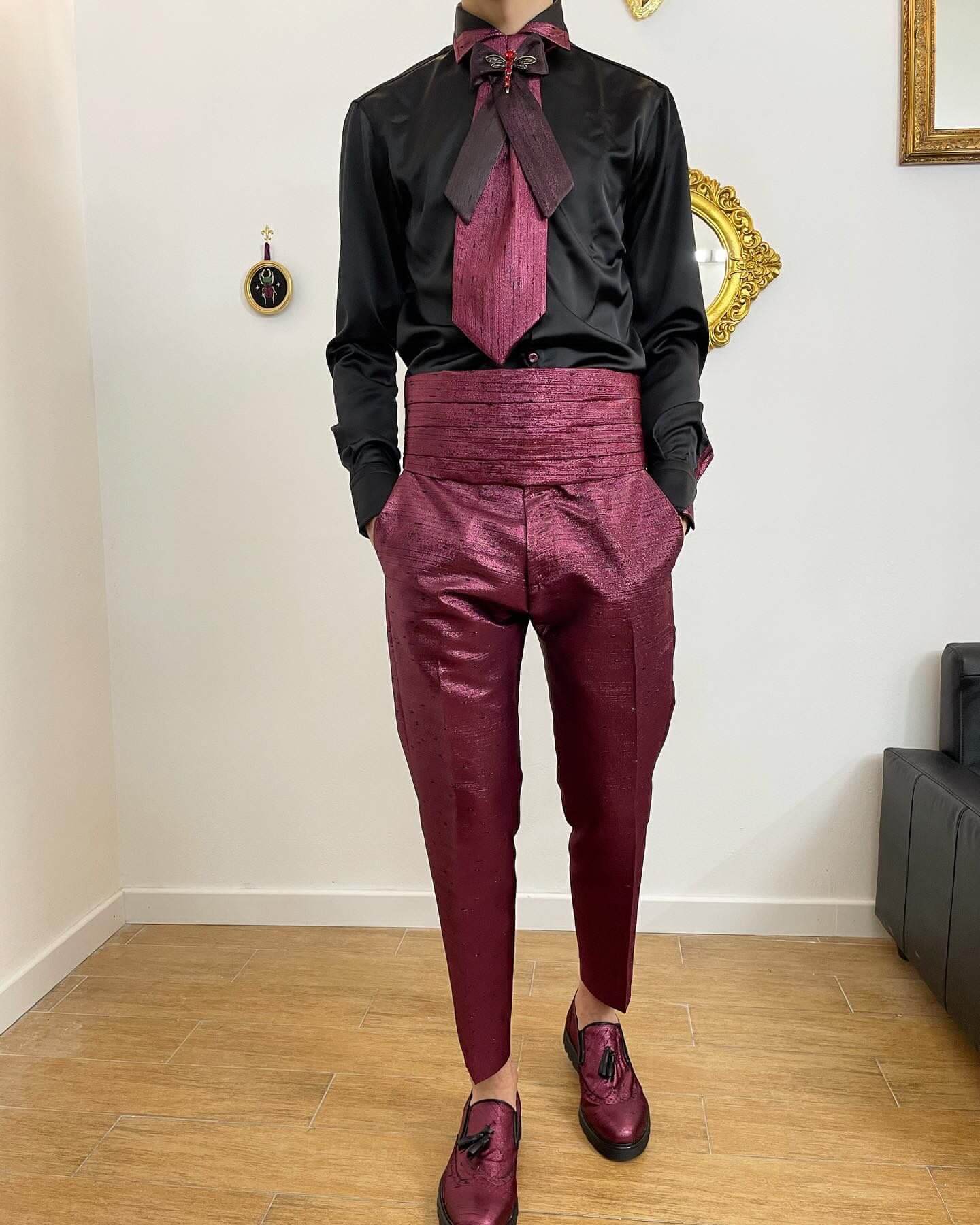 Abito Seta Bordeaux Rever a Lancia pantalone