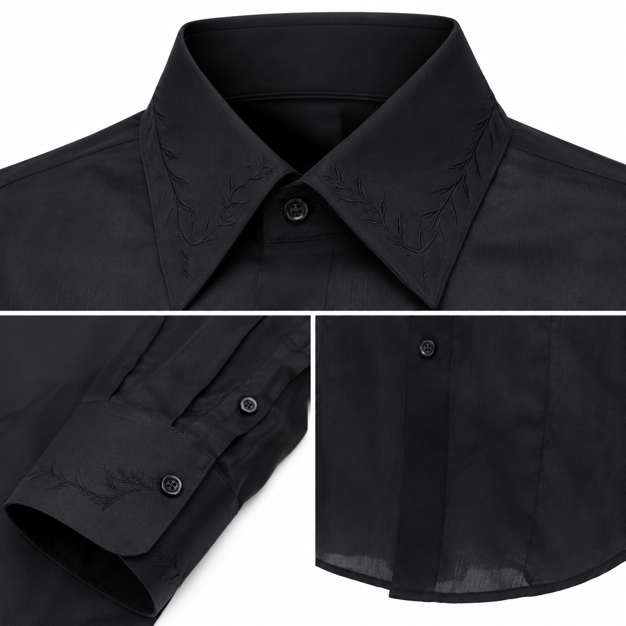 Camicia Nera Ricamo Fiore