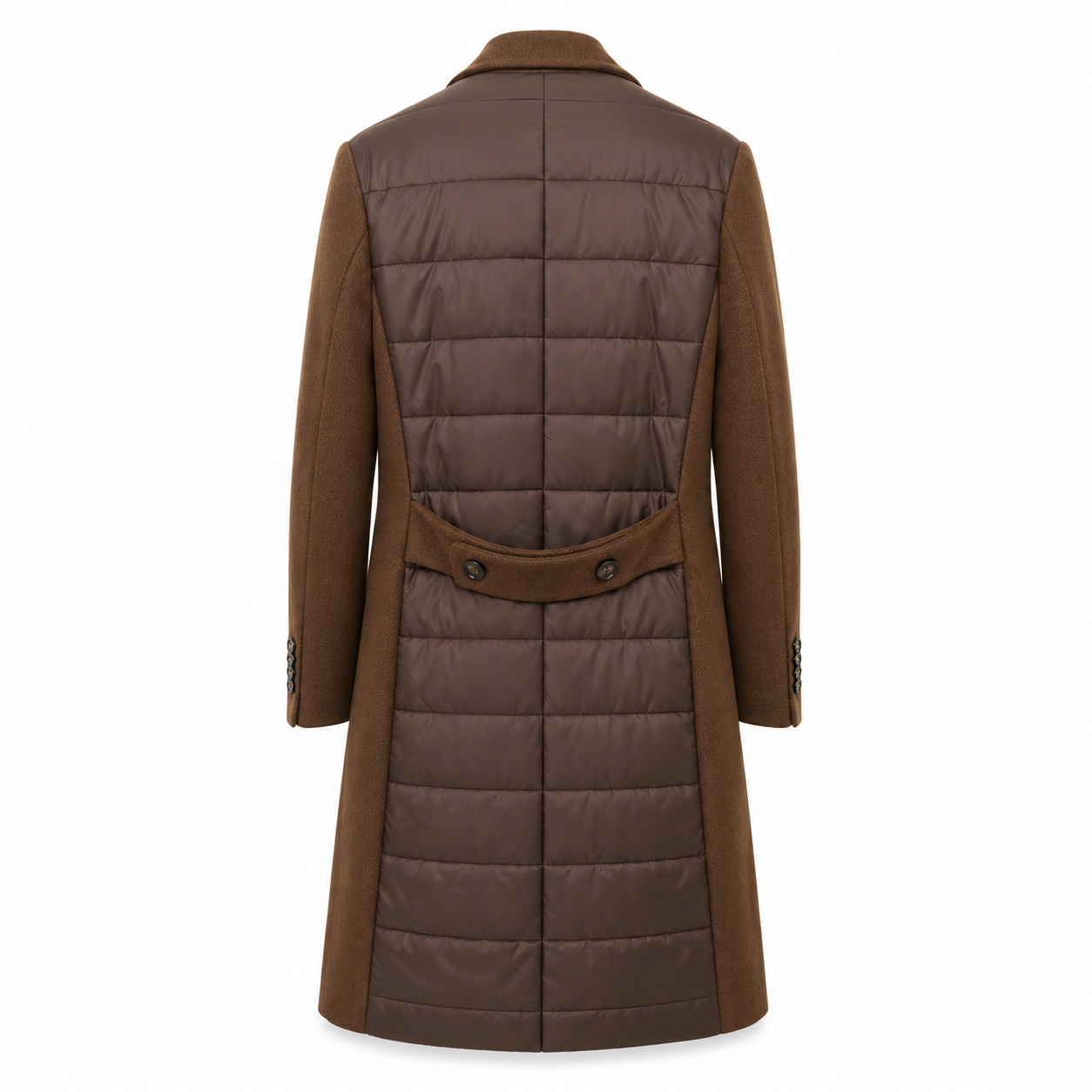 Cappotto Doppiopetto Lungo Marrone con Piumino