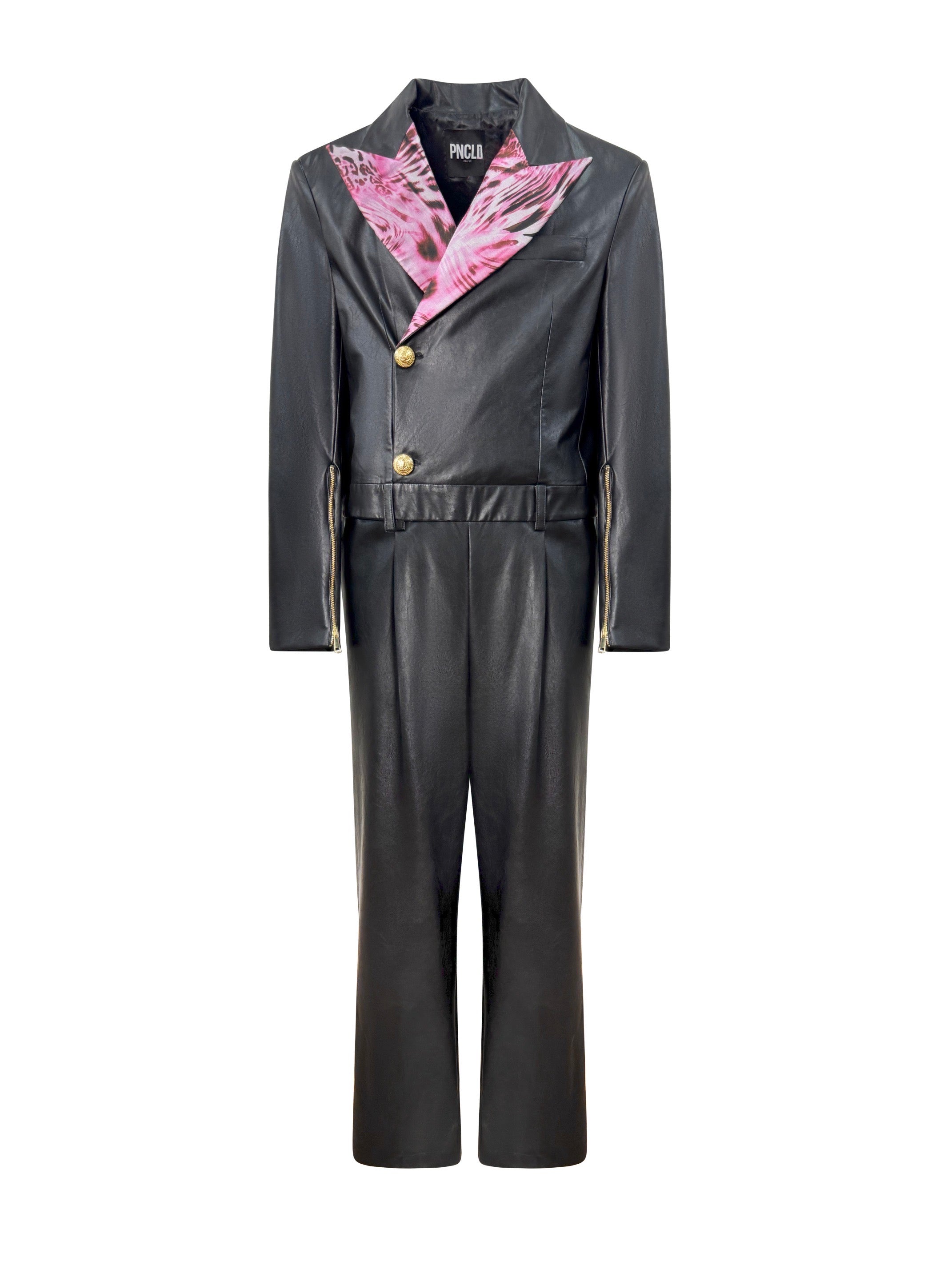 Tuta BlazerEcopelle Nera e Animalier Rosa