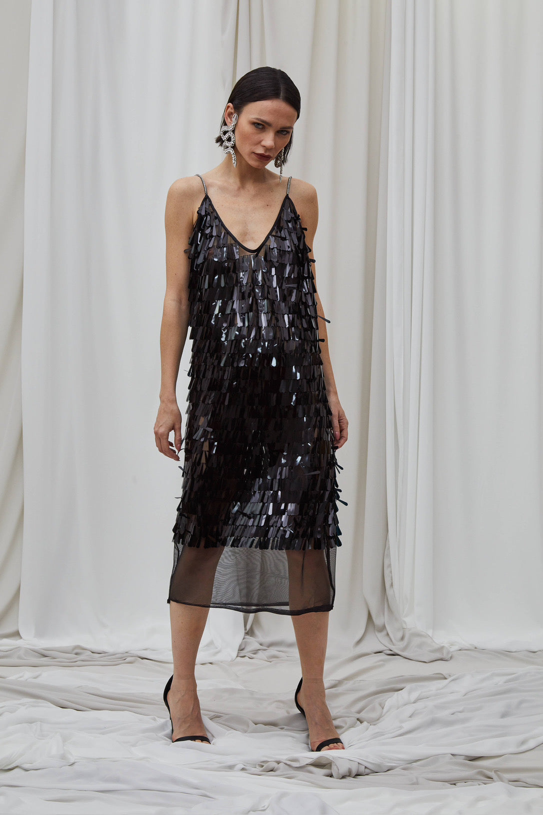 Slip Dress Corto Goccia Nera e Strass