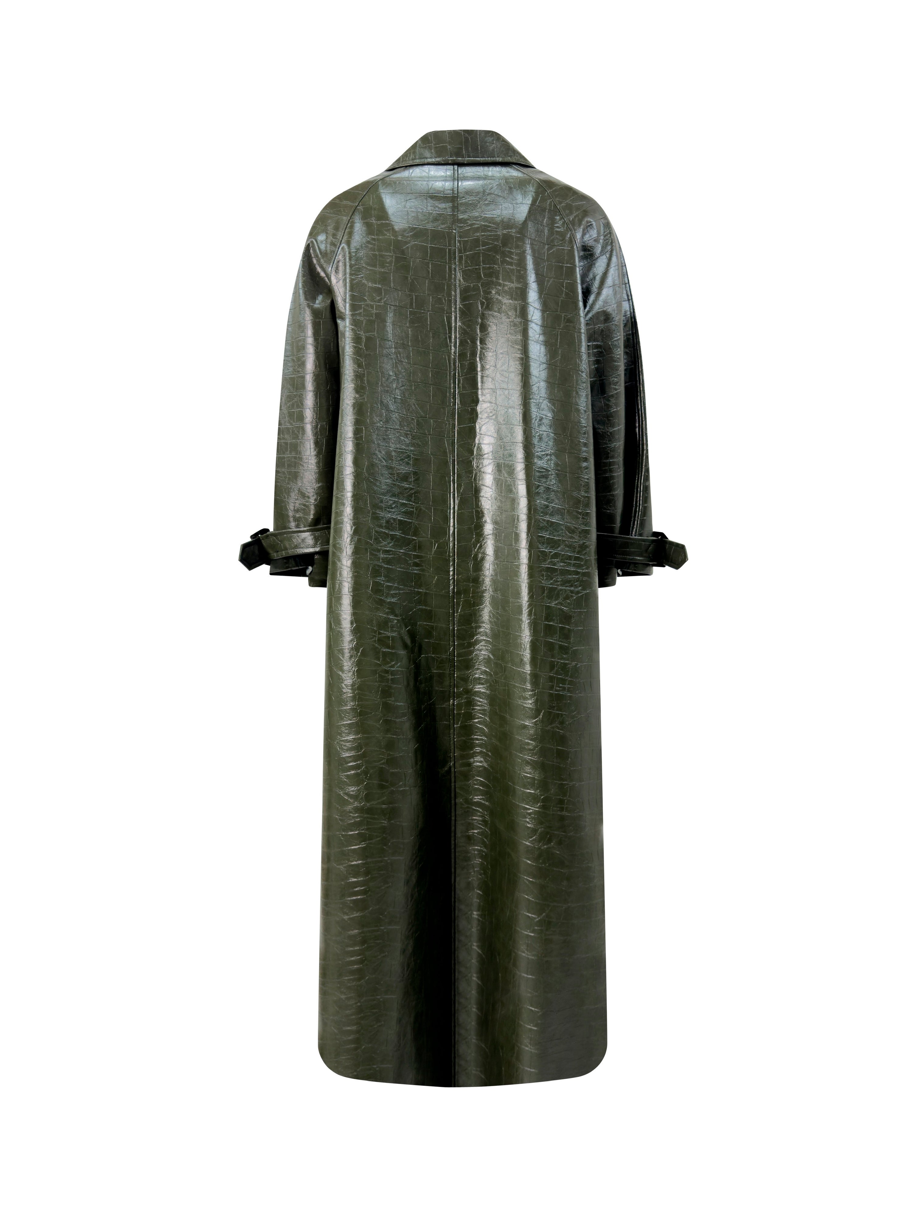 Trench Lungo in Eco Coccodrillo Verde retro