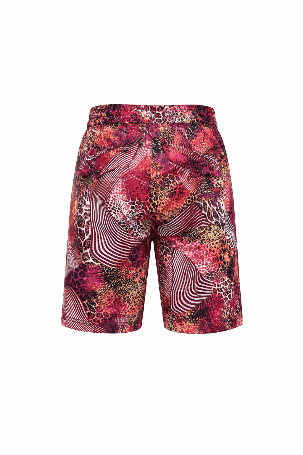 Bermuda in tessuto poliviscosa fucsia con design animalier, perfetti per look casual e sofisticati.