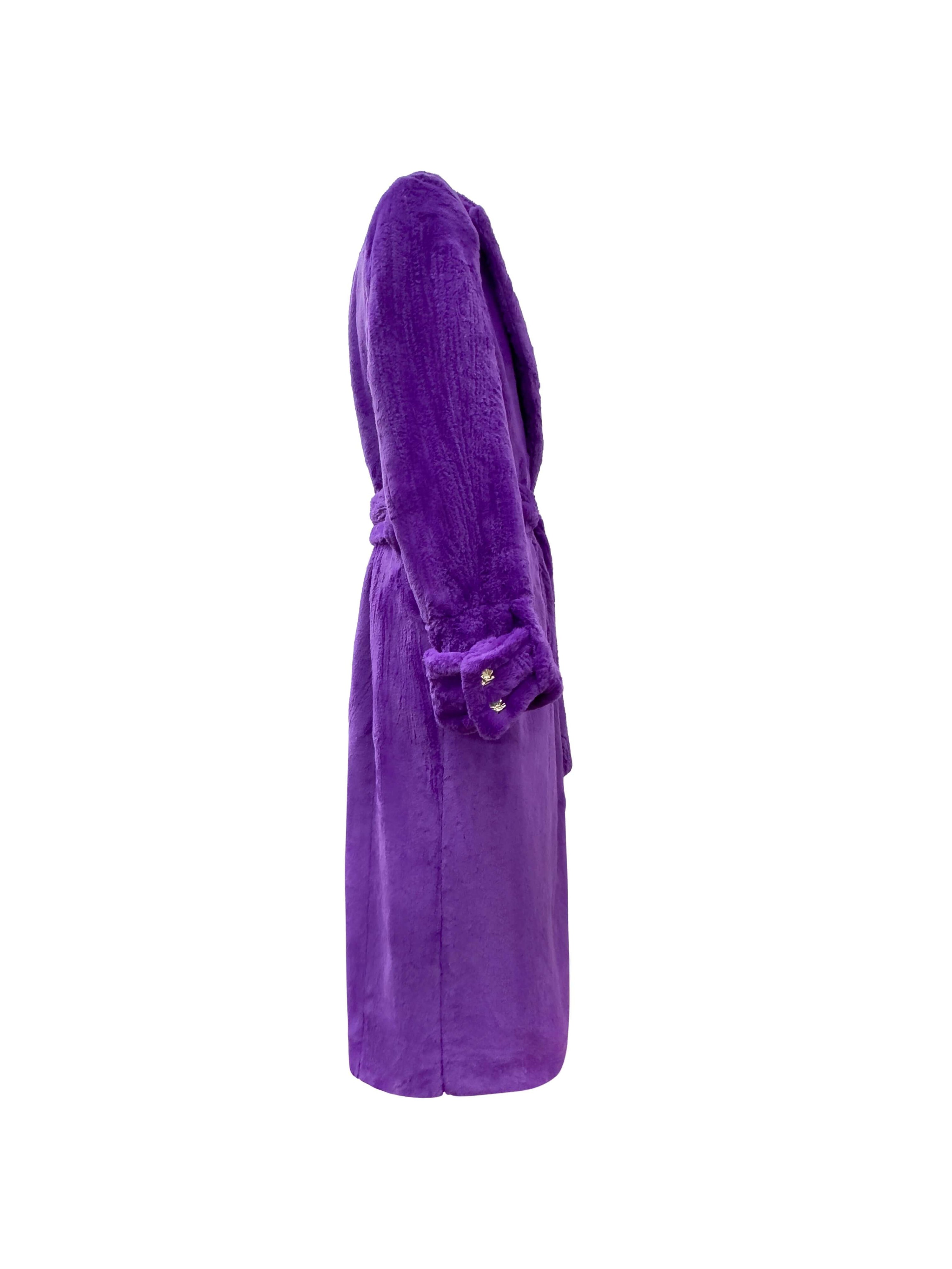 Cappotto Pelliccia Viola con Cintura