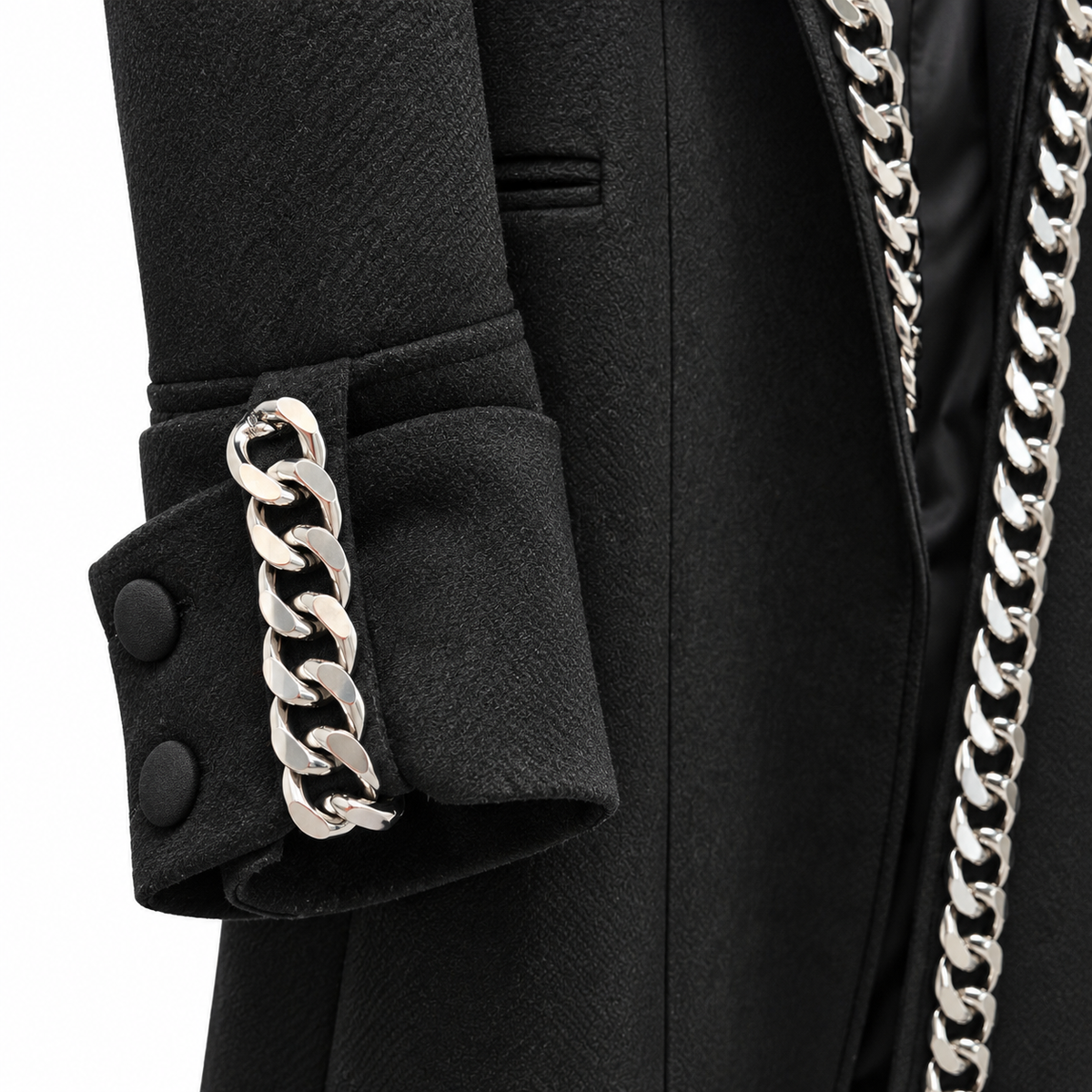 Cappotto Lana Nero con Catena