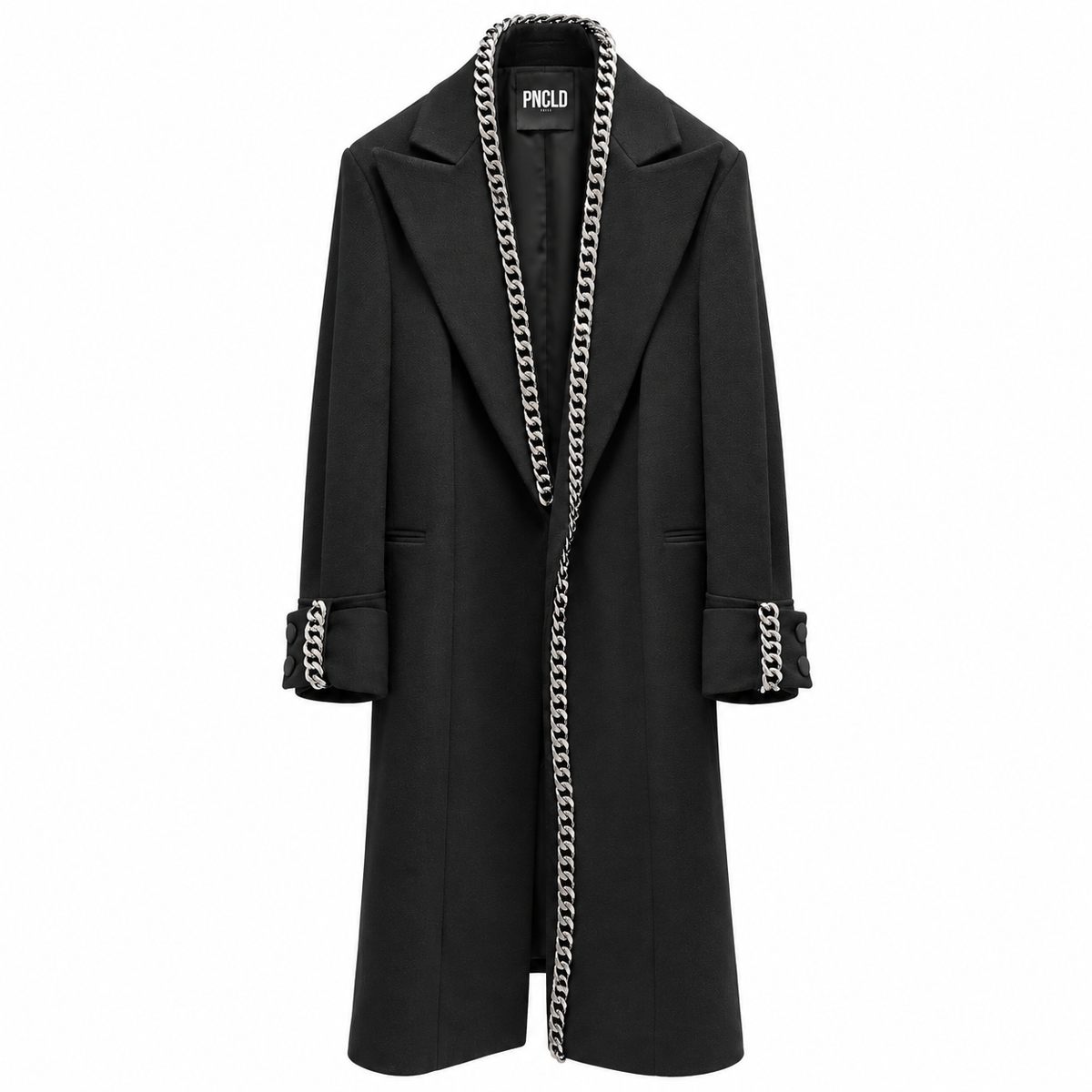 Cappotto Lana Nero con Catena