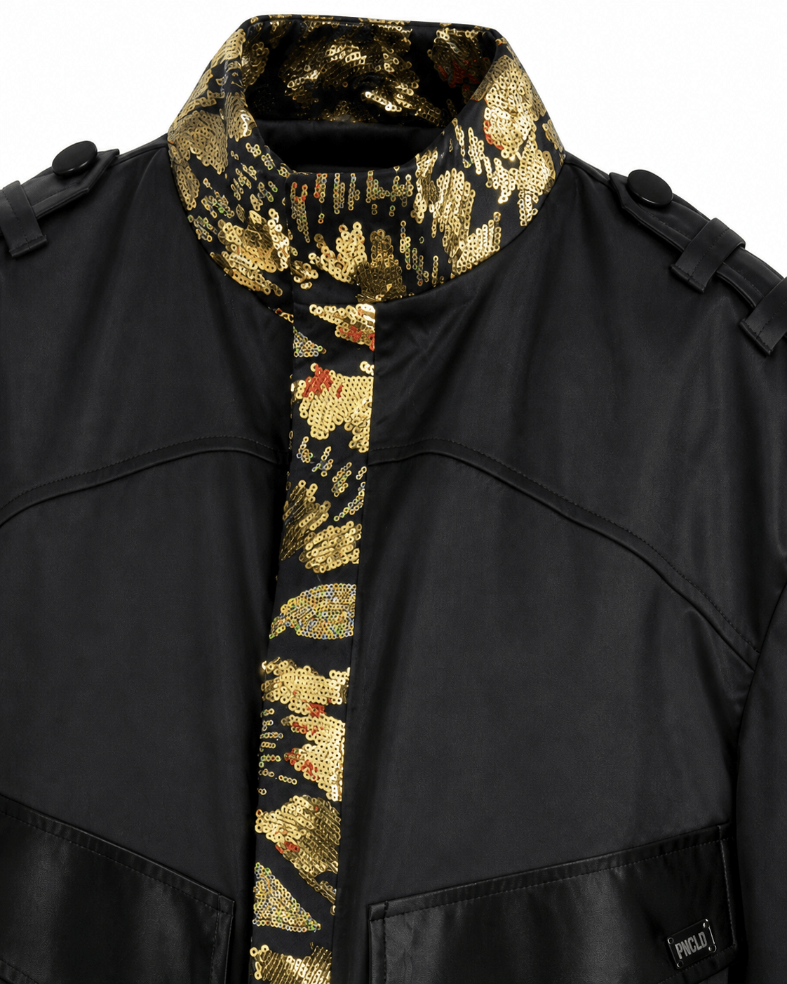 Bomber in Raso Nero con Ricamo Oro