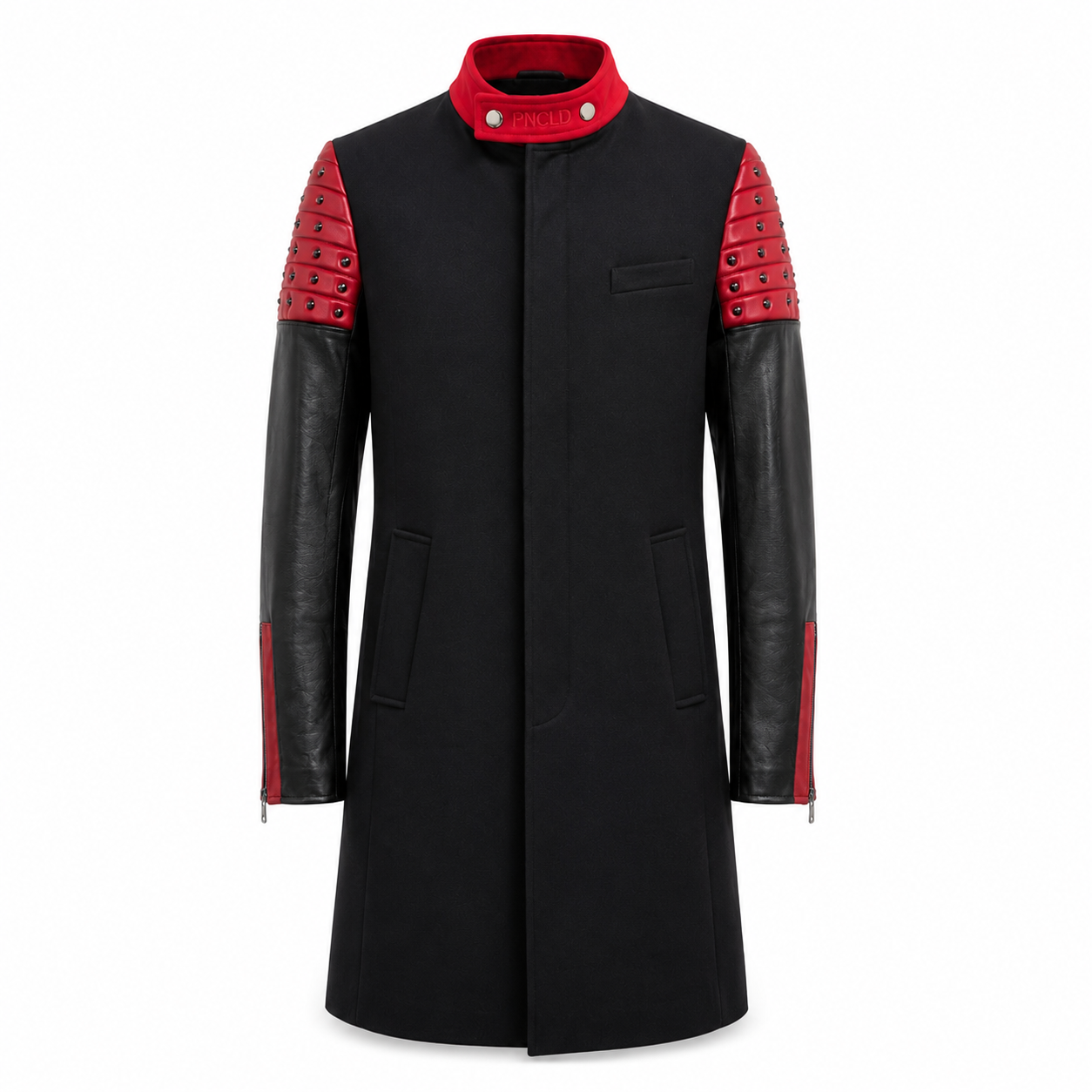 Cappotto Coreano Downey - Cuero Negro/Rojo