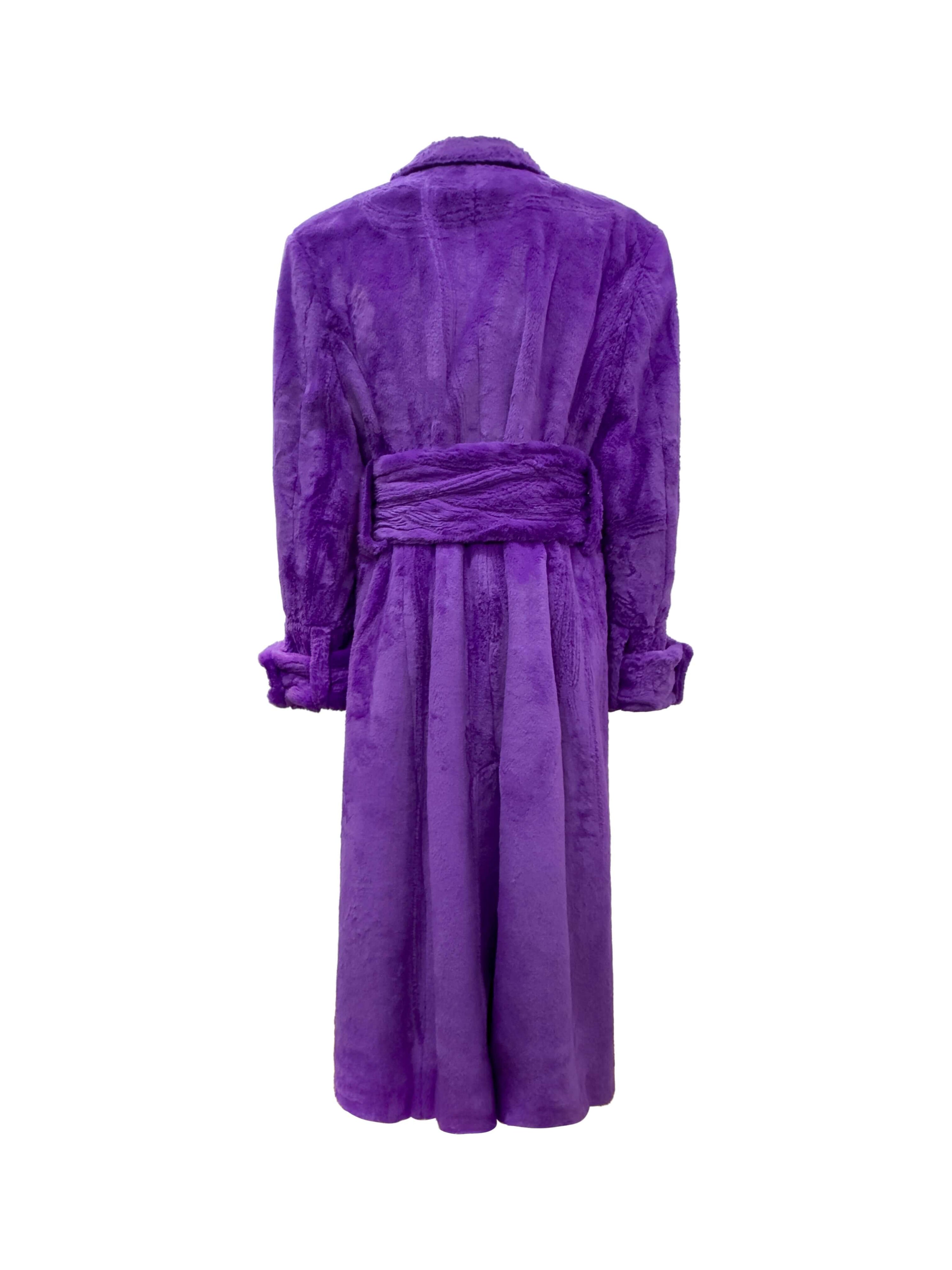 Cappotto Pelliccia Viola con Cintura