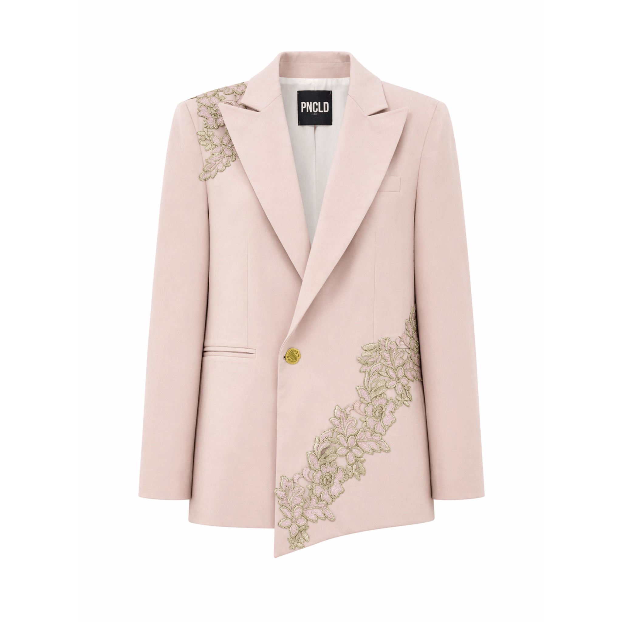 Asymmetrische rosa Jacke mit Stickerei