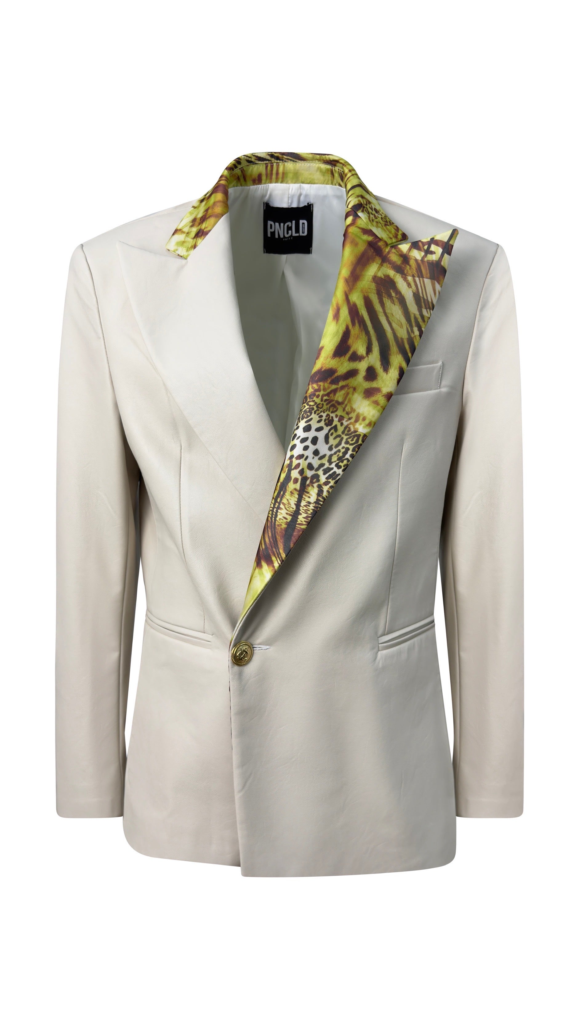 白色翻領動物紋仿皮夾克