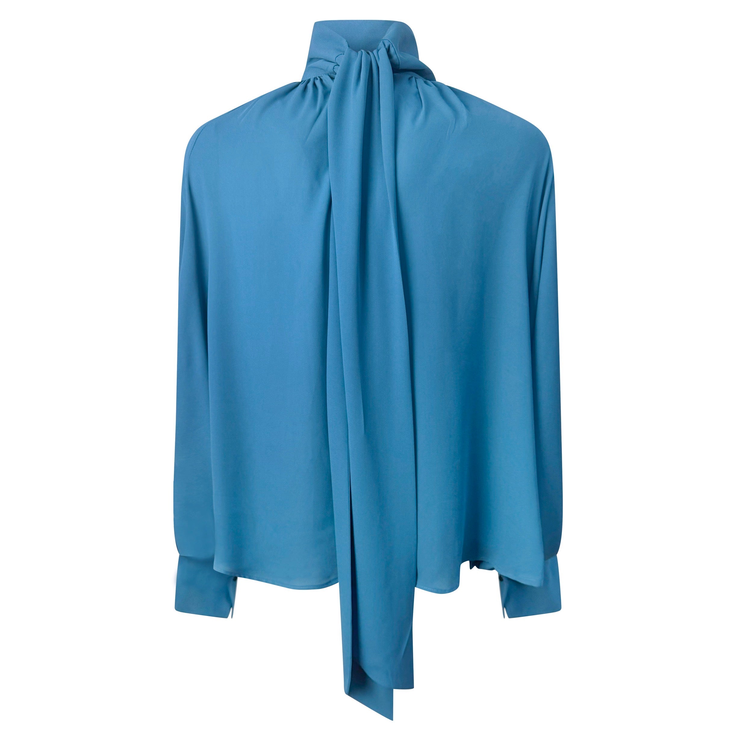 Camicia Georgette Collo Alto Foulard Ottanio retro