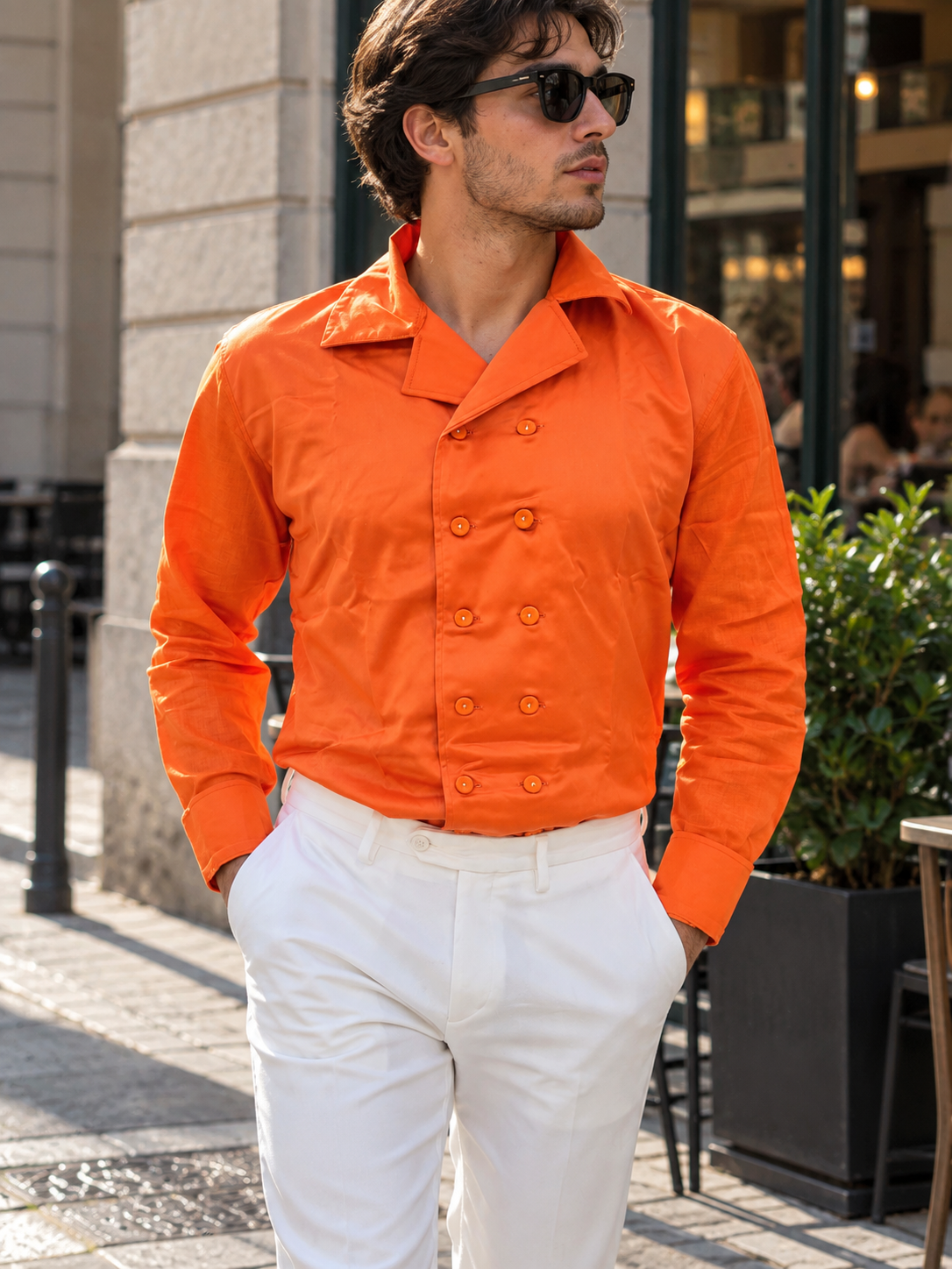 Camicia HOLLAND - Orange Linen/Satin