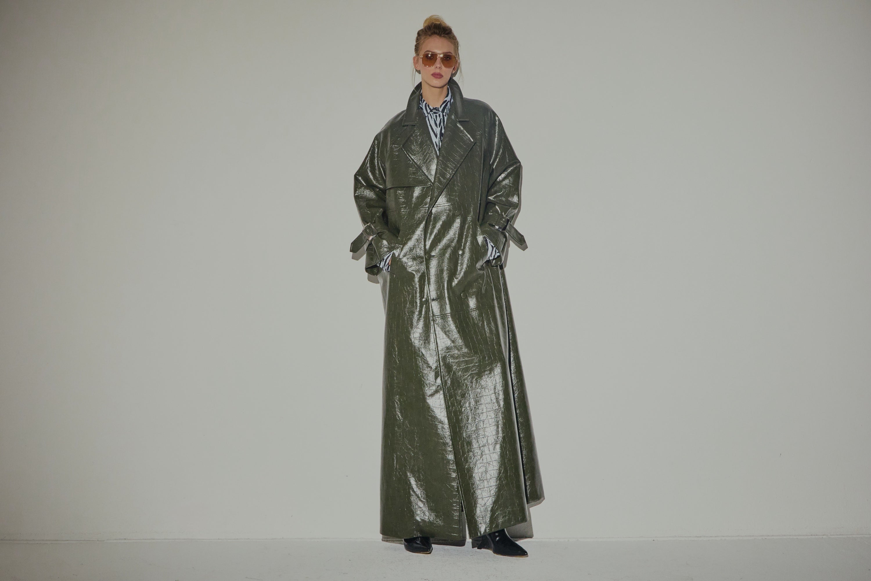 Trench Lungo in Eco Coccodrillo Verde