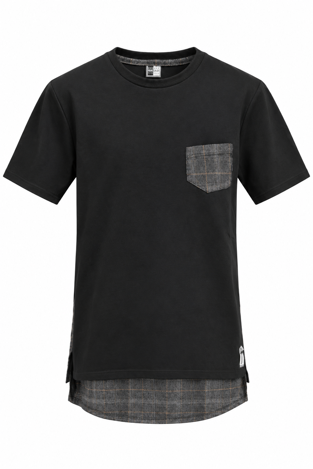 T-Shirt Bicolore Nera Quadri Marrone