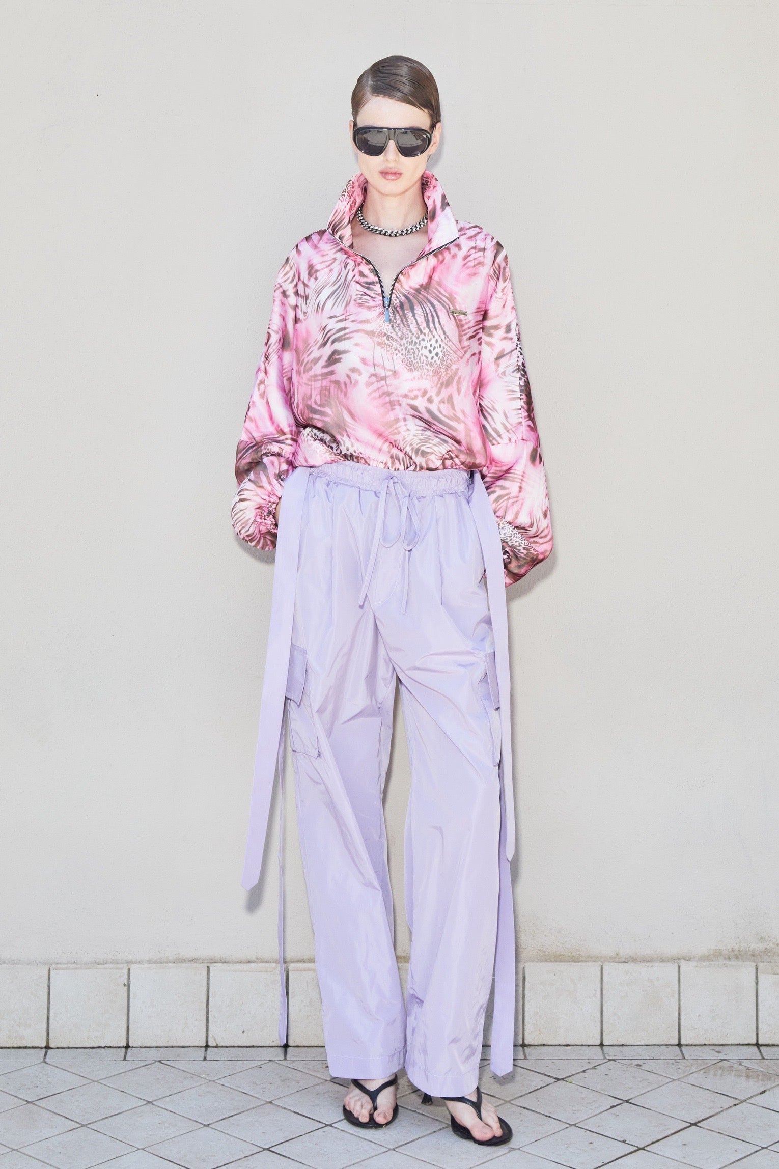 Sweat animalier fuchsia zippé