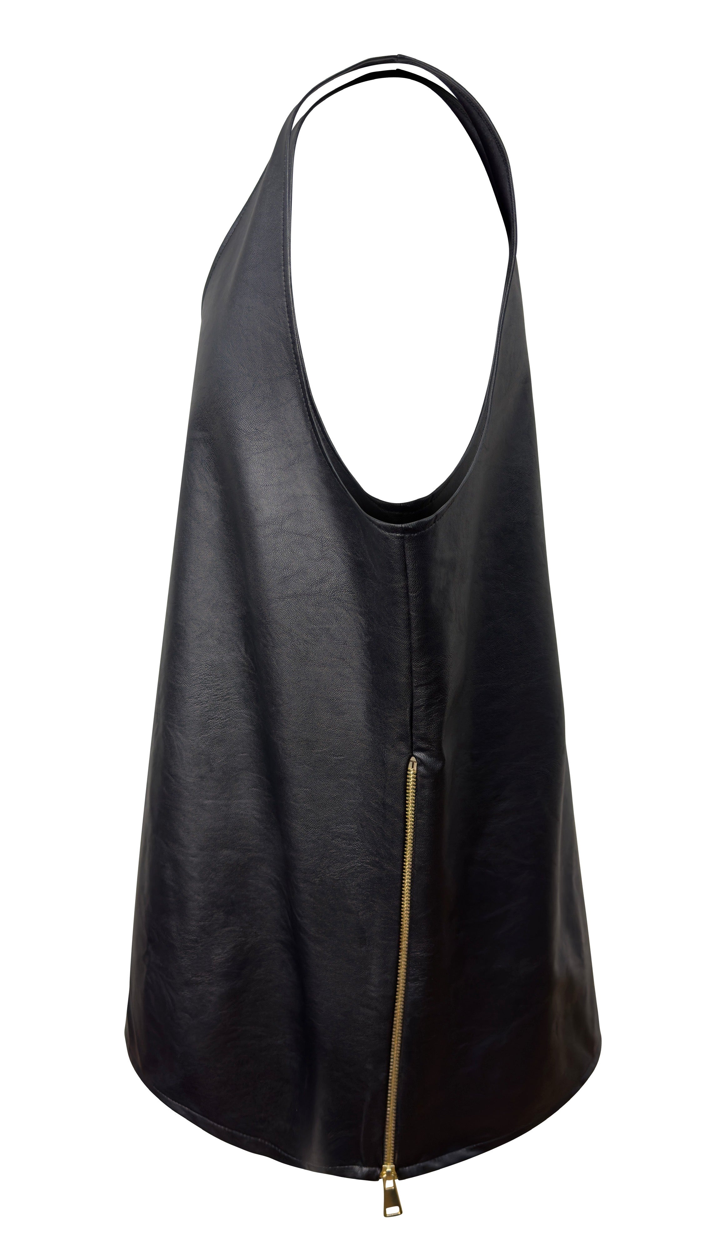 Canotta aus schwarzem Kunstleder mit Reißverschluss