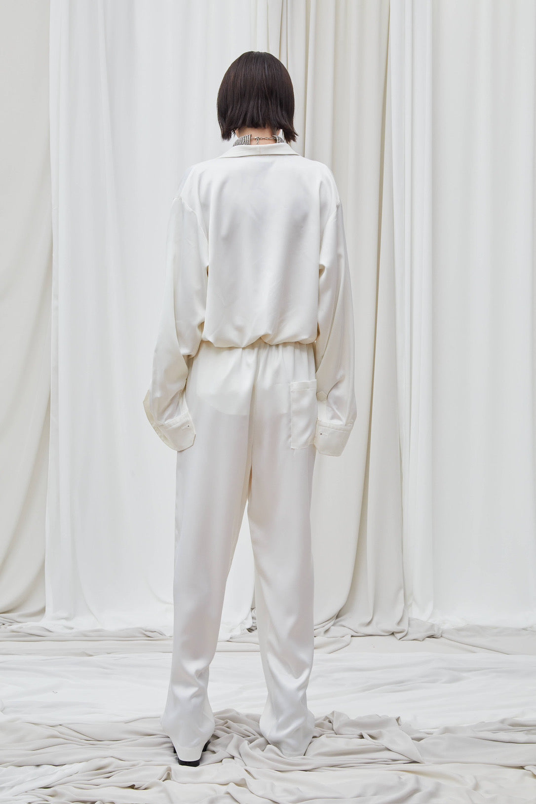 Pantalon Kargo en satin blanc sans poches